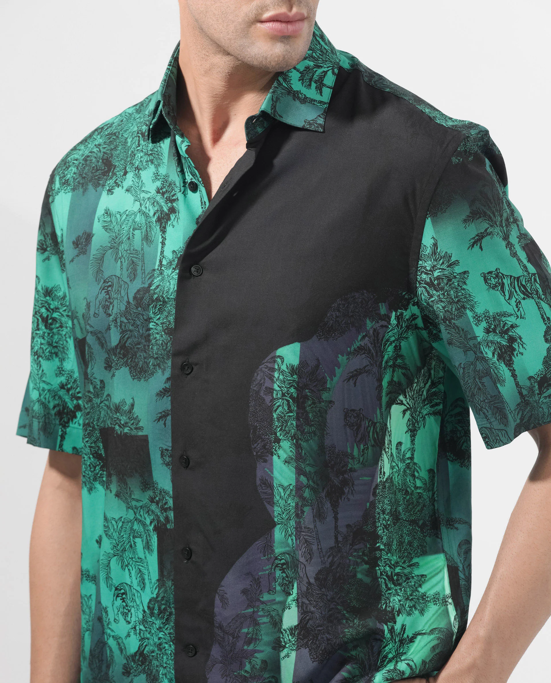 Rare Rabbit Articale Men's Andre Green Collared Neck Abstract Print Slim Fit Shirt - Image 3