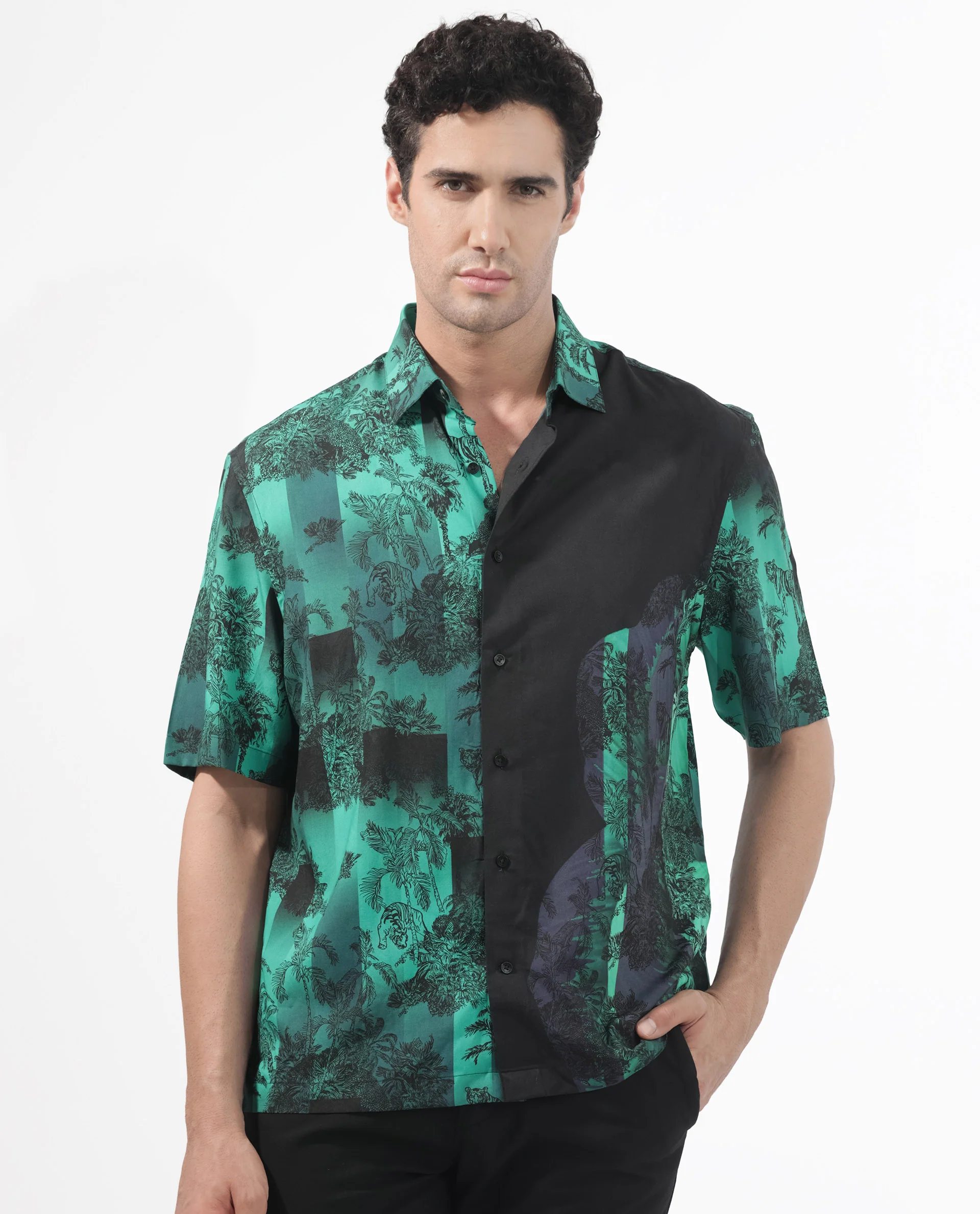 Rare Rabbit Articale Men's Andre Green Collared Neck Abstract Print Slim Fit Shirt - Image 4