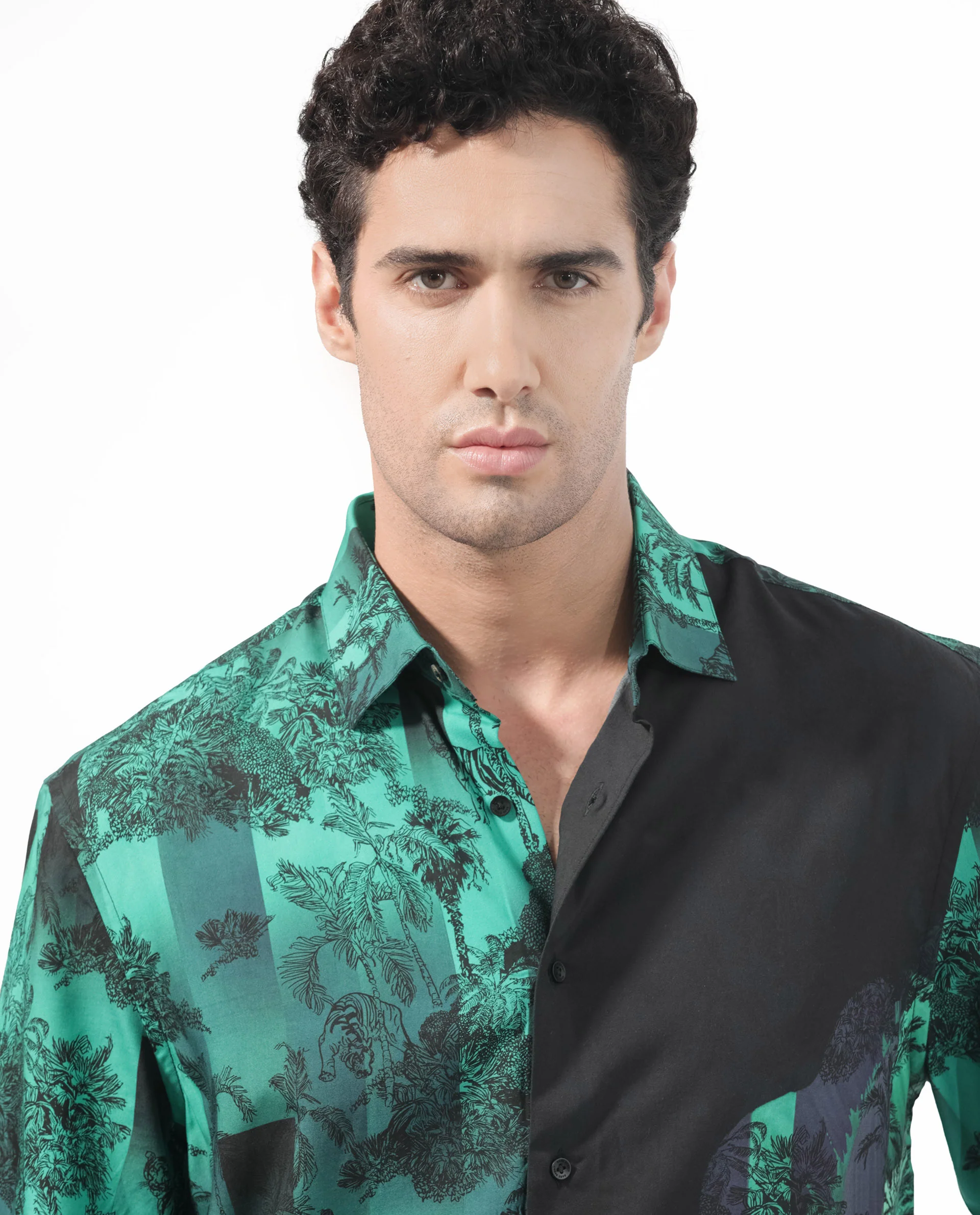 Rare Rabbit Articale Men's Andre Green Collared Neck Abstract Print Slim Fit Shirt - Image 5