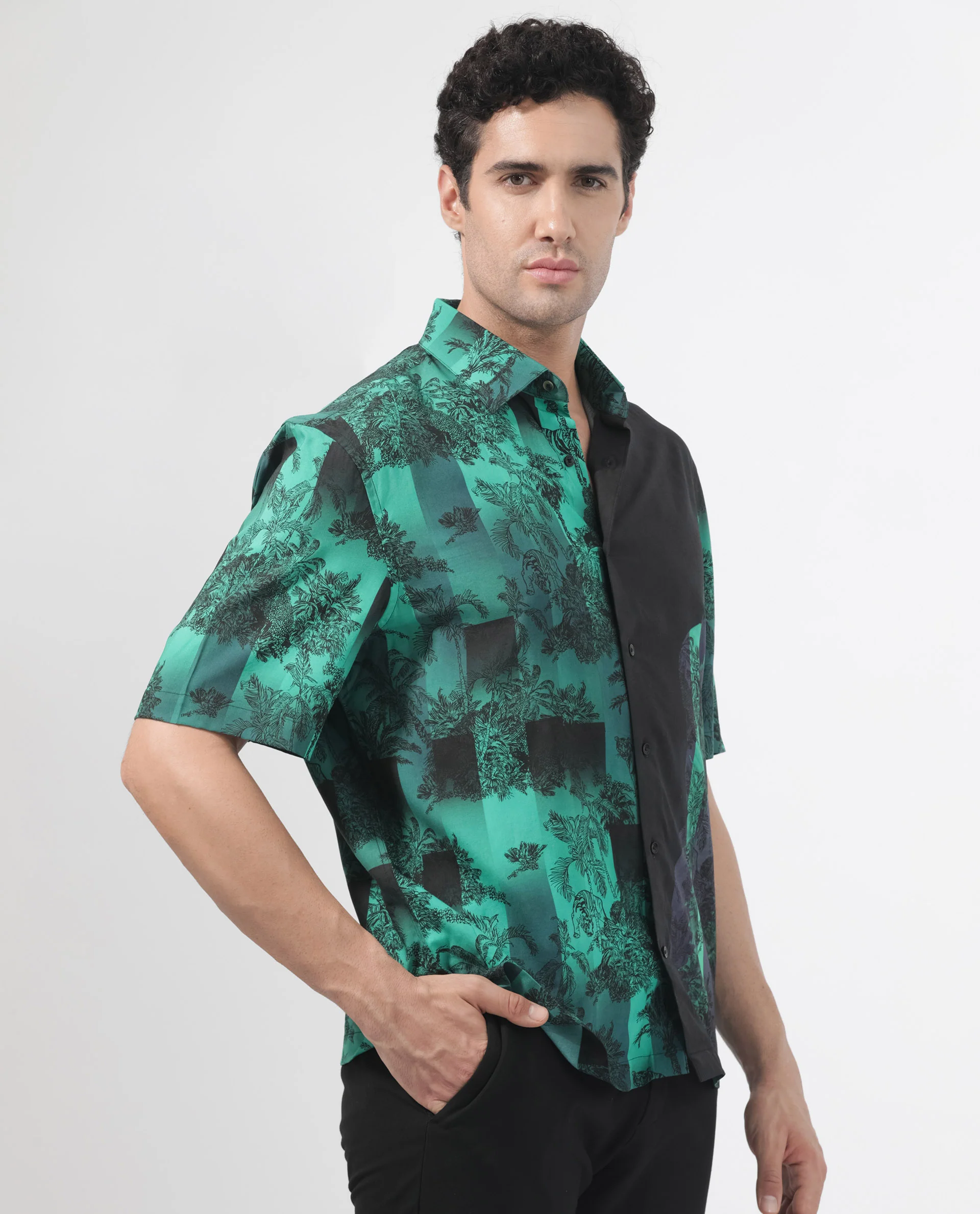 Rare Rabbit Articale Men's Andre Green Collared Neck Abstract Print Slim Fit Shirt - Image 6