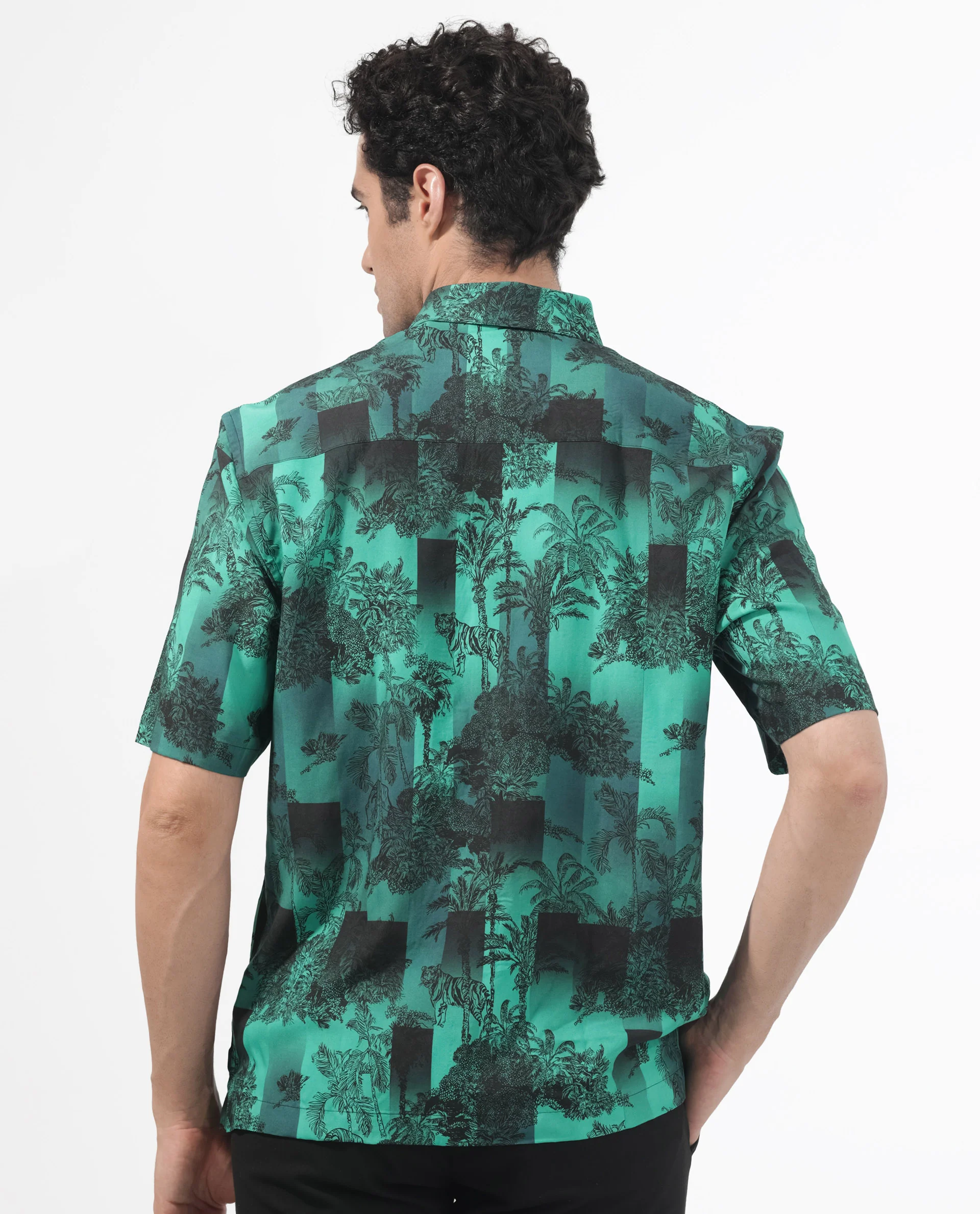 Rare Rabbit Articale Men's Andre Green Collared Neck Abstract Print Slim Fit Shirt - Image 7