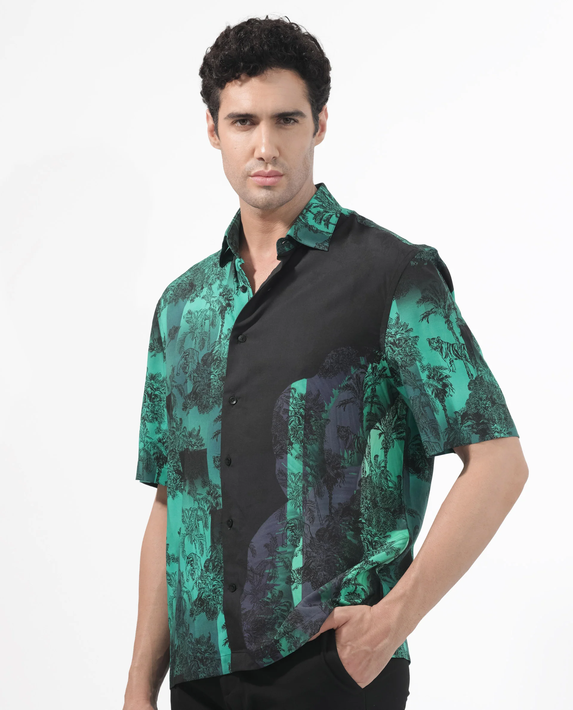 Rare Rabbit Articale Men's Andre Green Collared Neck Abstract Print Slim Fit Shirt - Image 8