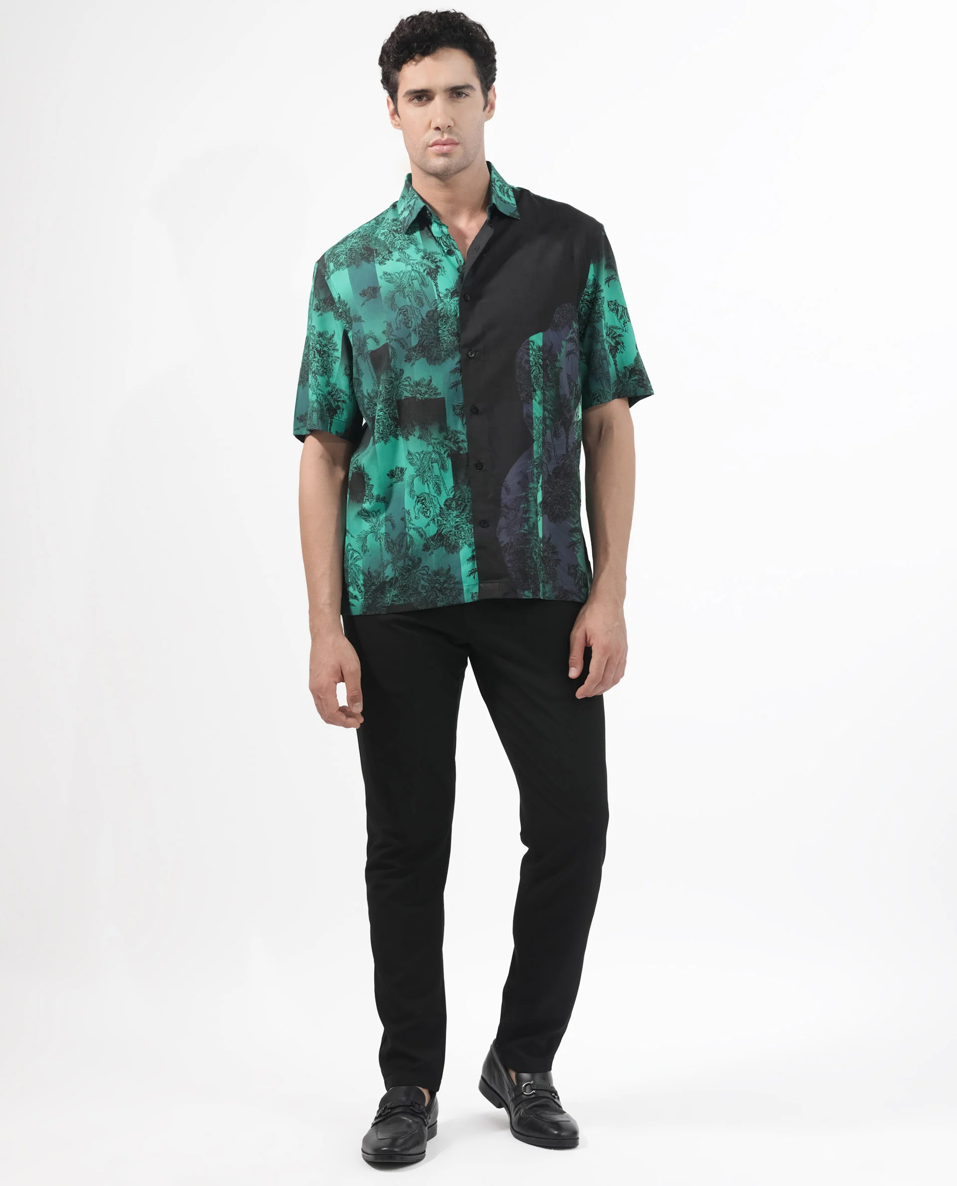 Rare Rabbit Articale Men's Andre Green Collared Neck Abstract Print Slim Fit Shirt - Image 9