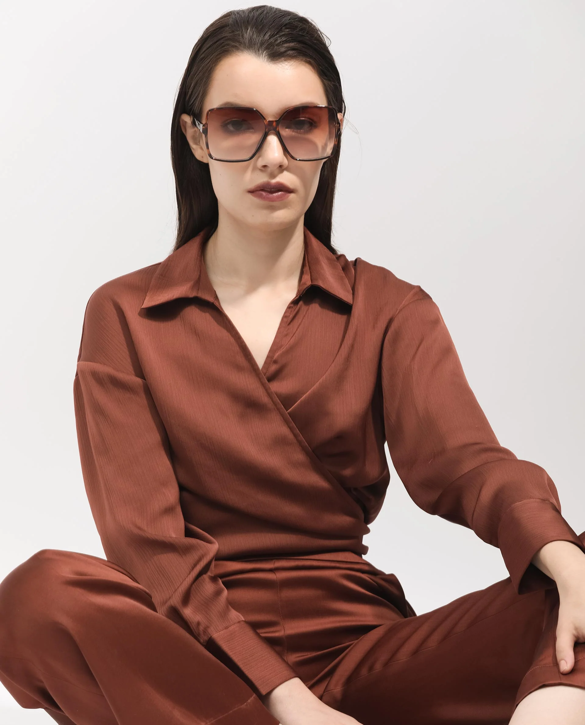Rareism Women's Andreala Dark Brown Polyester Johnny Collar Plain Regular Fit Top - Image 14