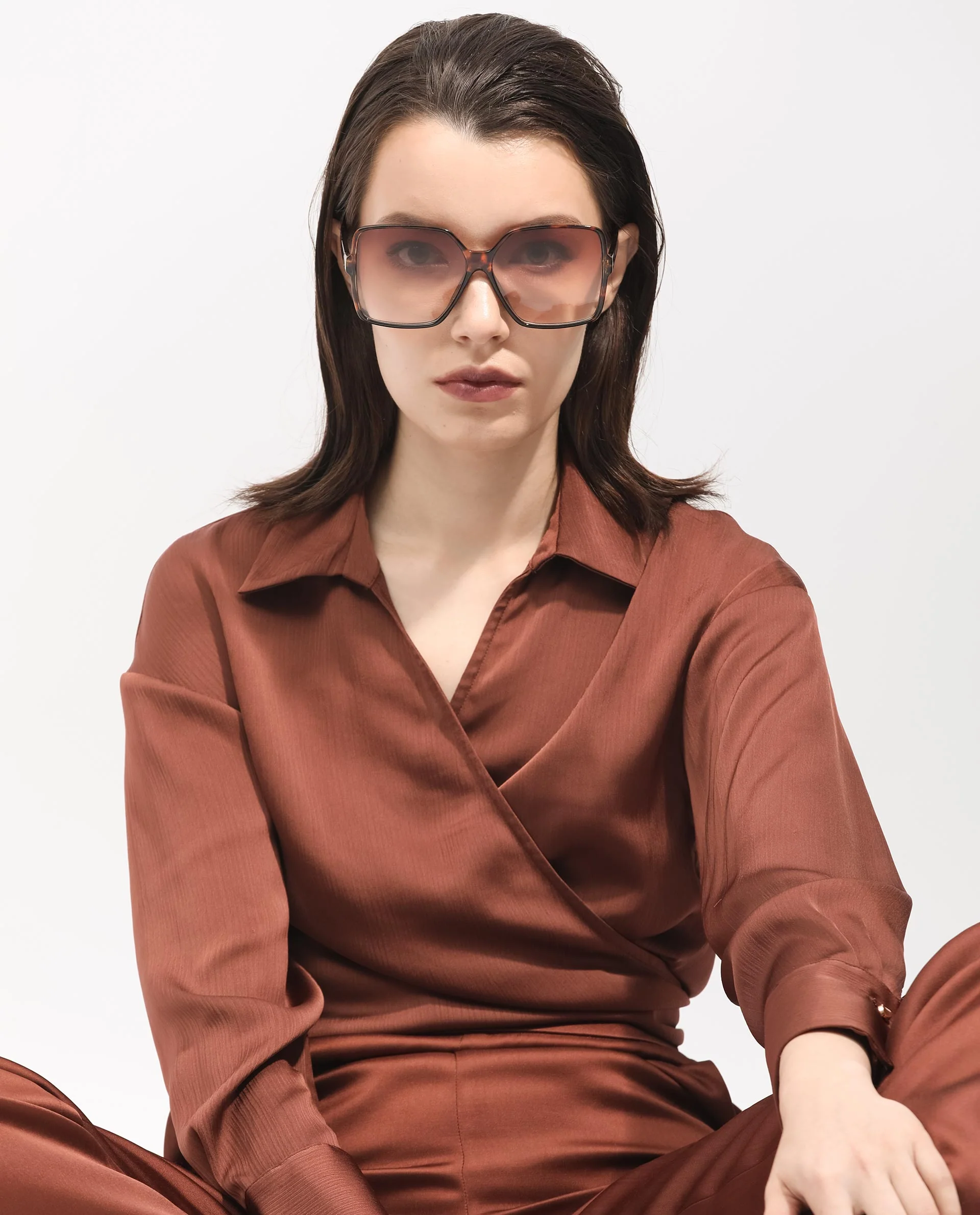 Rareism Women's Andreala Dark Brown Polyester Johnny Collar Plain Regular Fit Top - Image 16