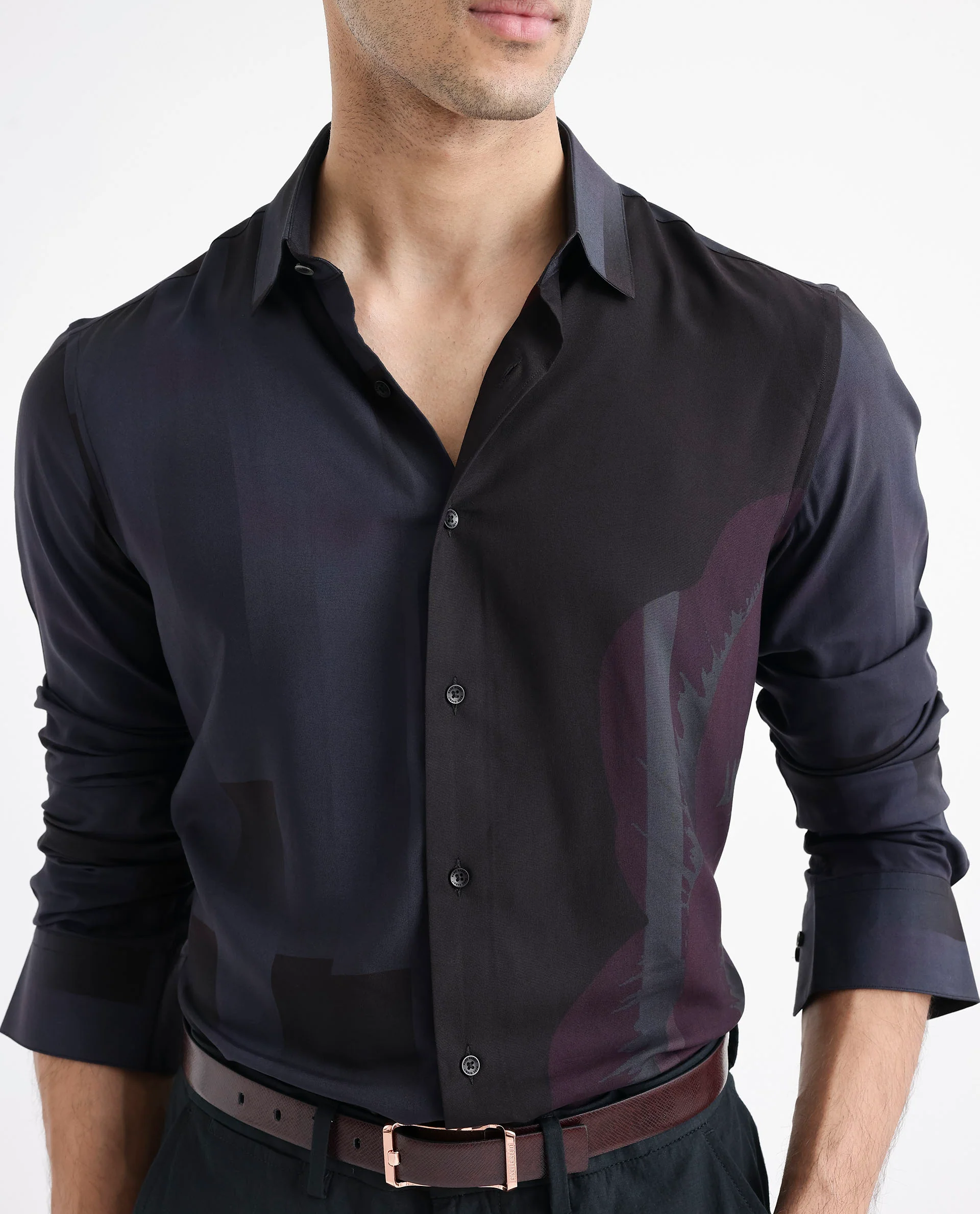 Rare Rabbit Men's Andron Dark Viscose Abstract Print Regular Fit Full Sleeve Collared Shirt - Image 3