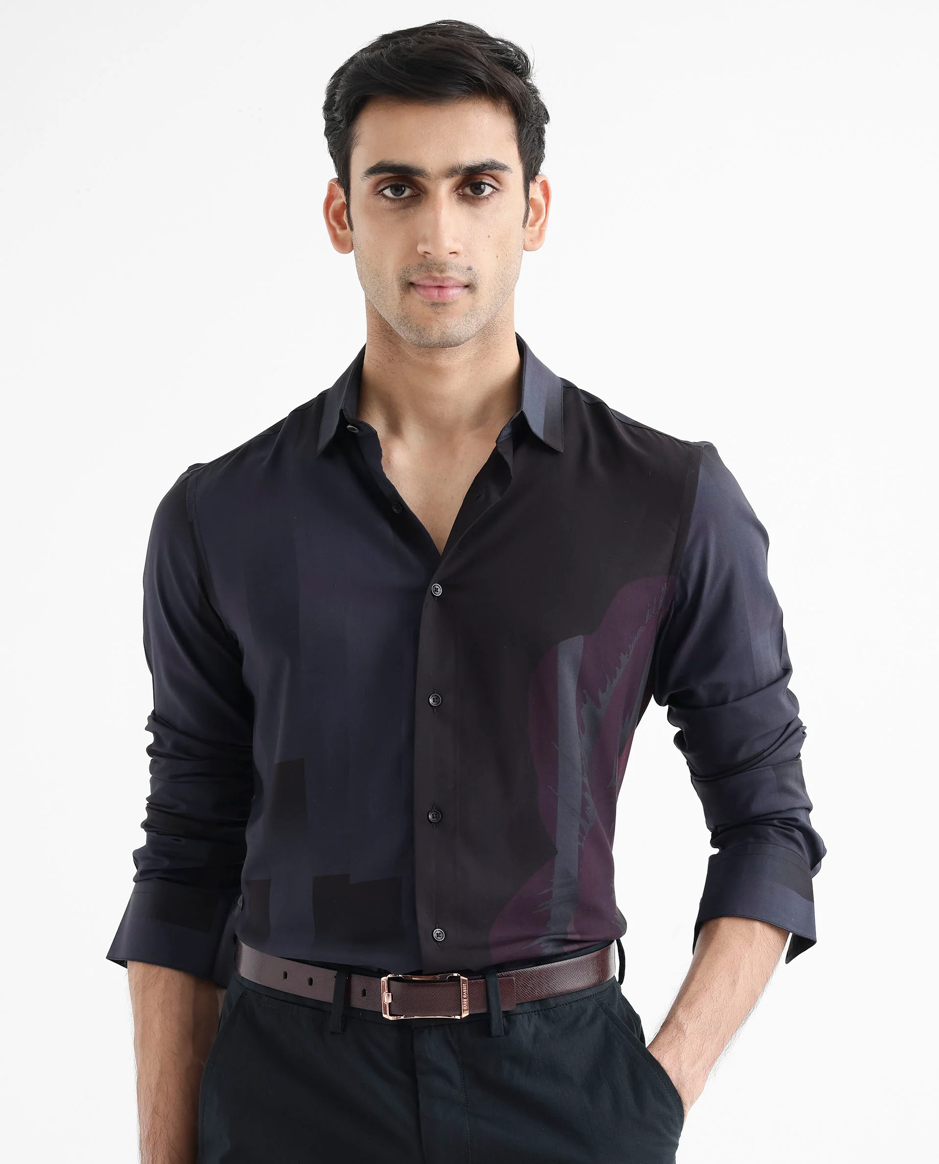 Rare Rabbit Men's Andron Dark Viscose Abstract Print Regular Fit Full Sleeve Collared Shirt - Image 4
