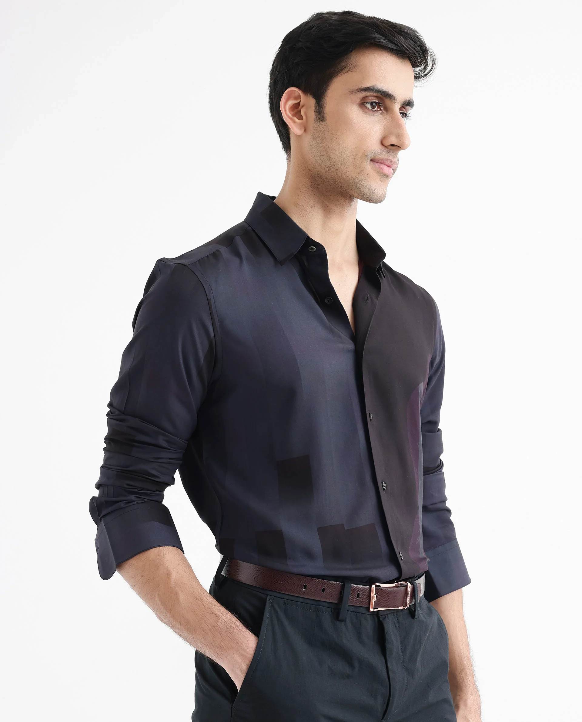 Rare Rabbit Men's Andron Dark Viscose Abstract Print Regular Fit Full Sleeve Collared Shirt - Image 6