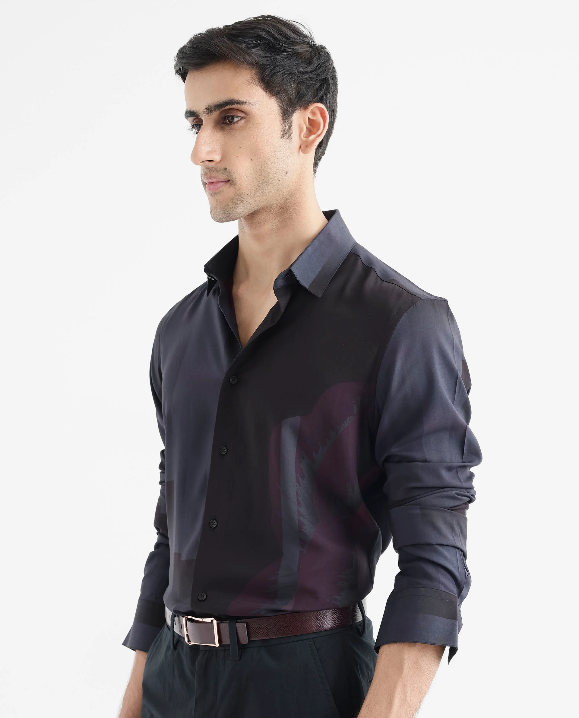 Rare Rabbit Men's Andron Dark Viscose Abstract Print Regular Fit Full Sleeve Collared Shirt - Image 8