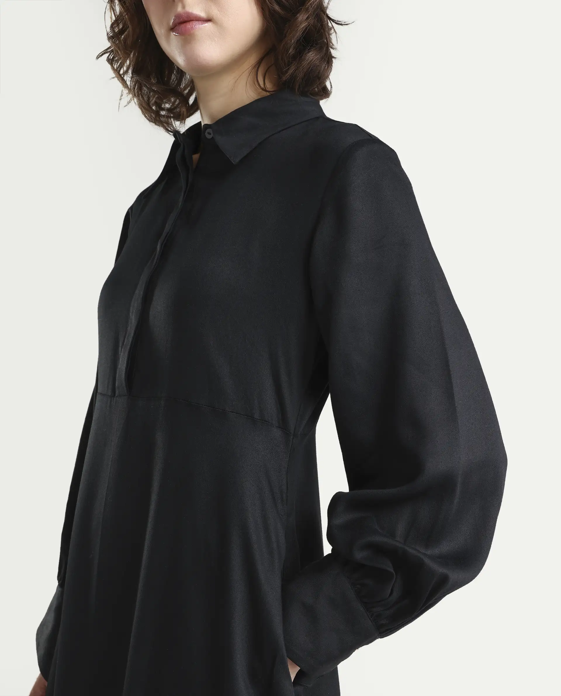 Rareism Women's Ane Black Viscose Full Sleeve Spread Collar Fit And Flare Dress - Image 4