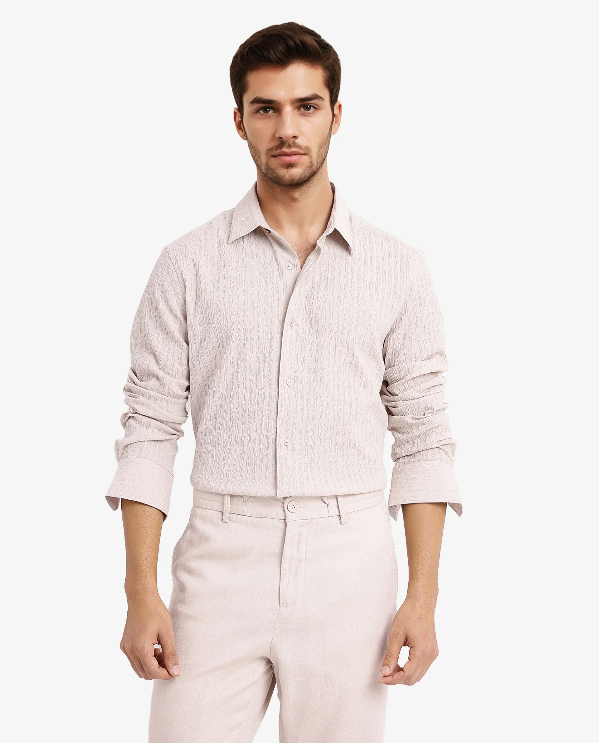 Rare Rabbit Men's Anemo Beige Cotton Striped Print Regular Fit Full Sleeve Collared Shirt - Image 3