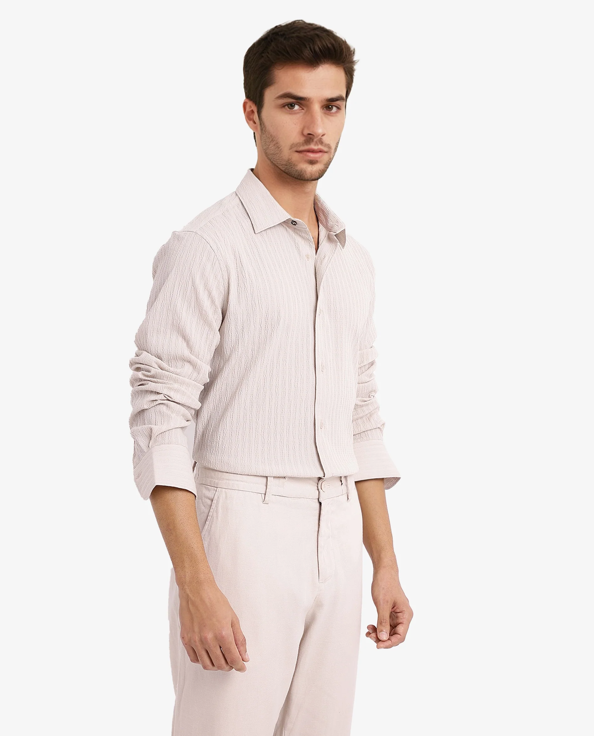 Rare Rabbit Men's Anemo Beige Cotton Striped Print Regular Fit Full Sleeve Collared Shirt - Image 6