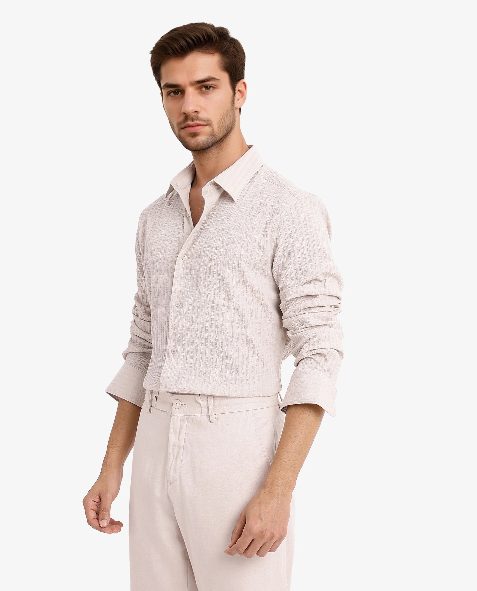 Rare Rabbit Men's Anemo Beige Cotton Striped Print Regular Fit Full Sleeve Collared Shirt - Image 7