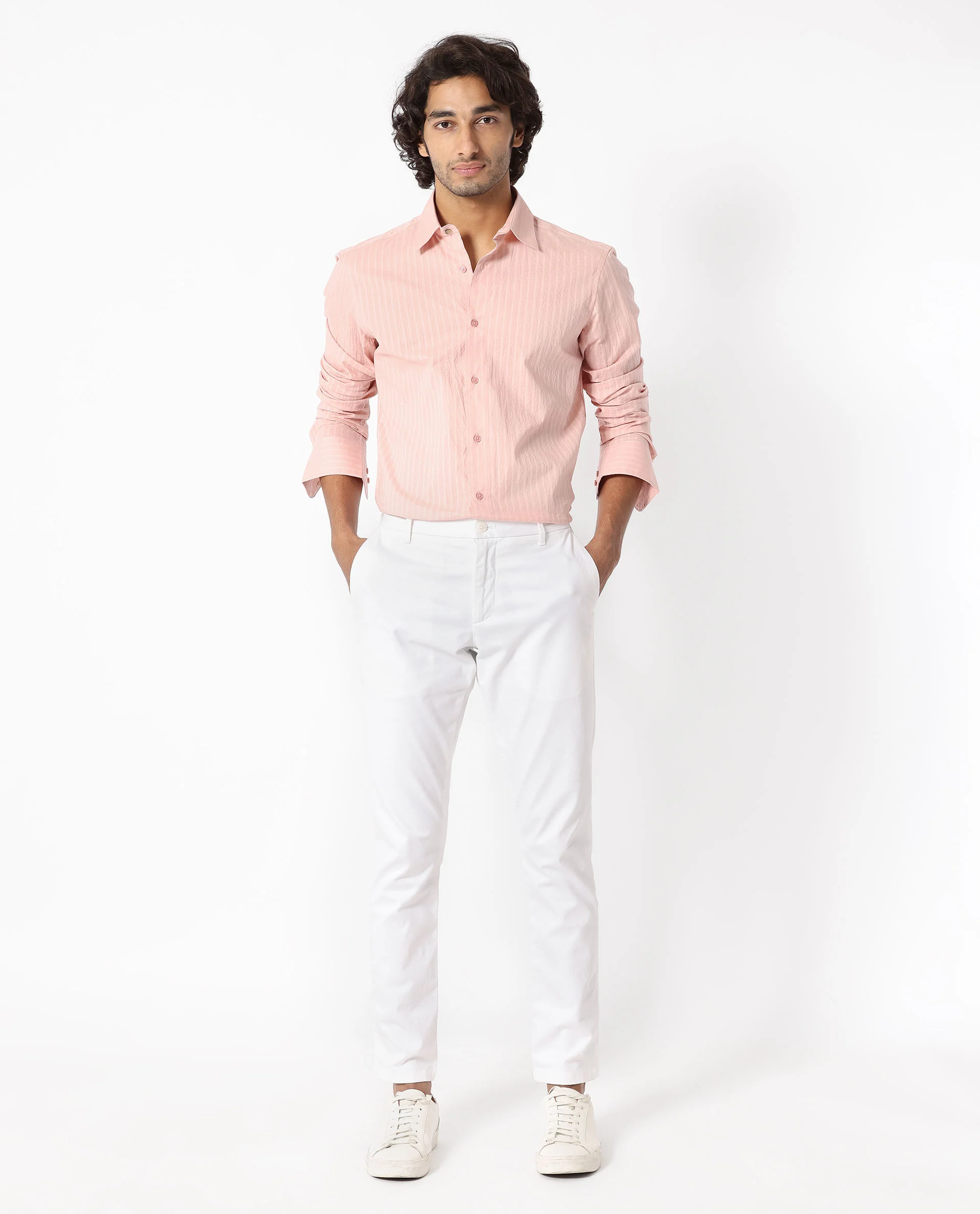 Rare Rabbit Men's Anemo Dusky Peach Cotton Striped Print Regular Fit Full Sleeve Collared Shirt - Image 2