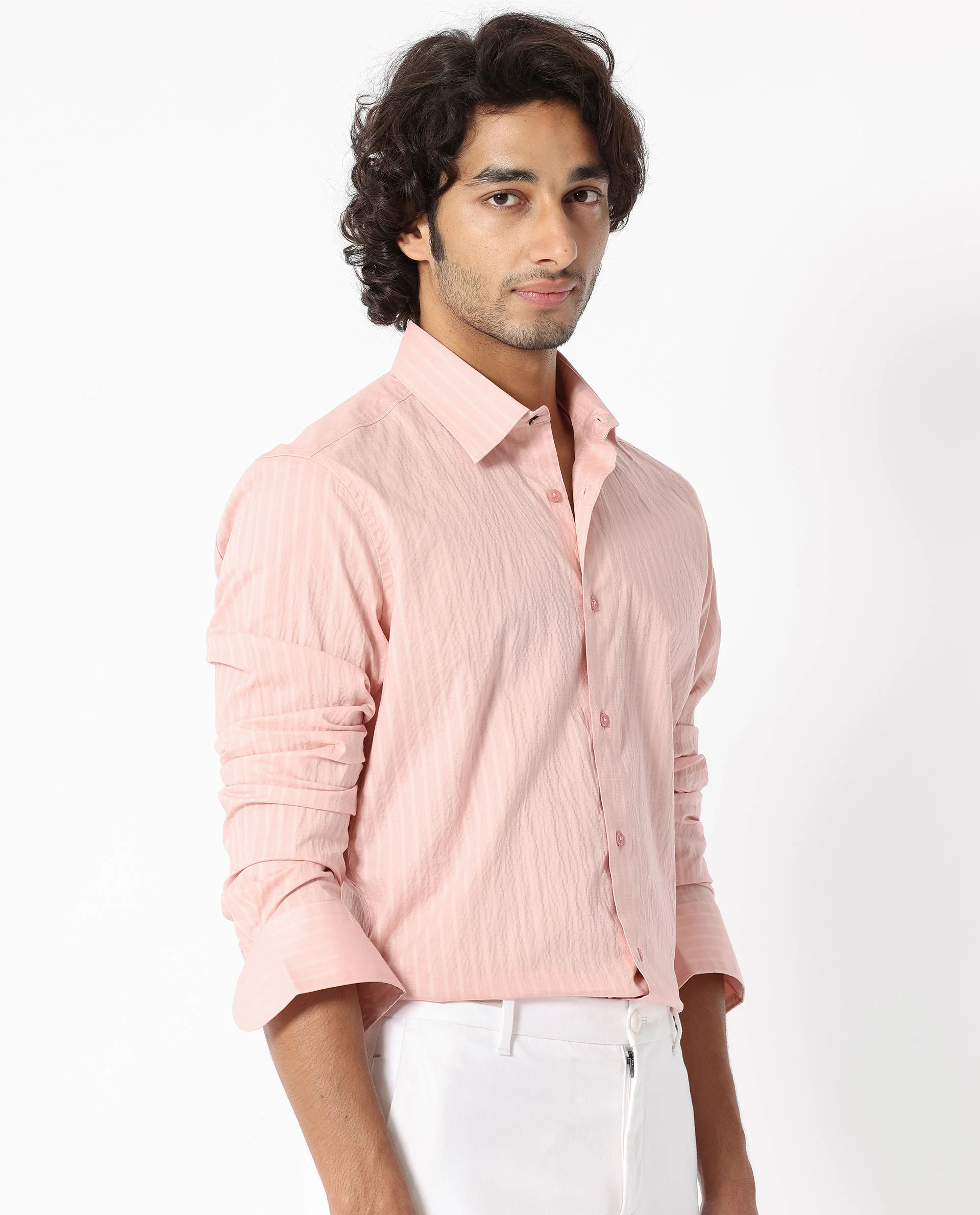 Rare Rabbit Men's Anemo Dusky Peach Cotton Striped Print Regular Fit Full Sleeve Collared Shirt - Image 3