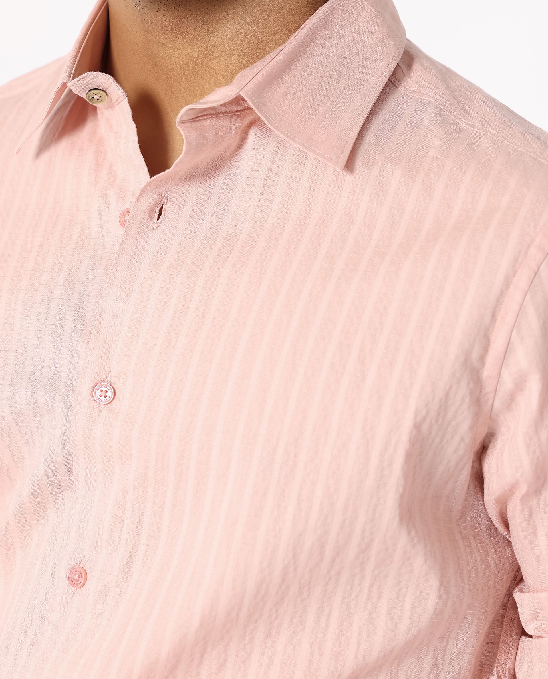 Rare Rabbit Men's Anemo Dusky Peach Cotton Striped Print Regular Fit Full Sleeve Collared Shirt - Image 5