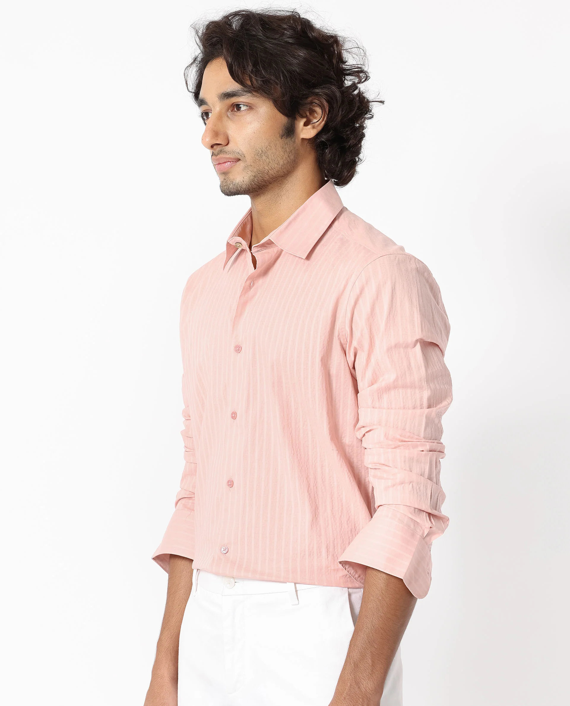Rare Rabbit Men's Anemo Dusky Peach Cotton Striped Print Regular Fit Full Sleeve Collared Shirt - Image 6