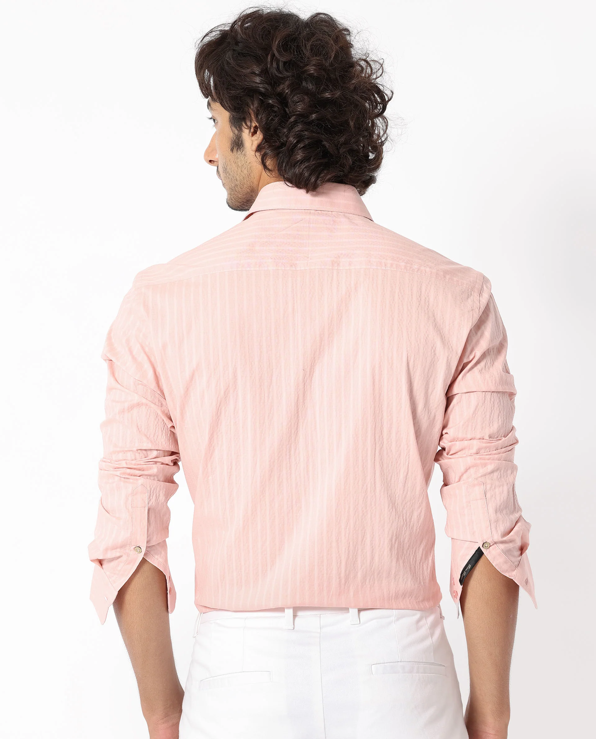 Rare Rabbit Men's Anemo Dusky Peach Cotton Striped Print Regular Fit Full Sleeve Collared Shirt - Image 7