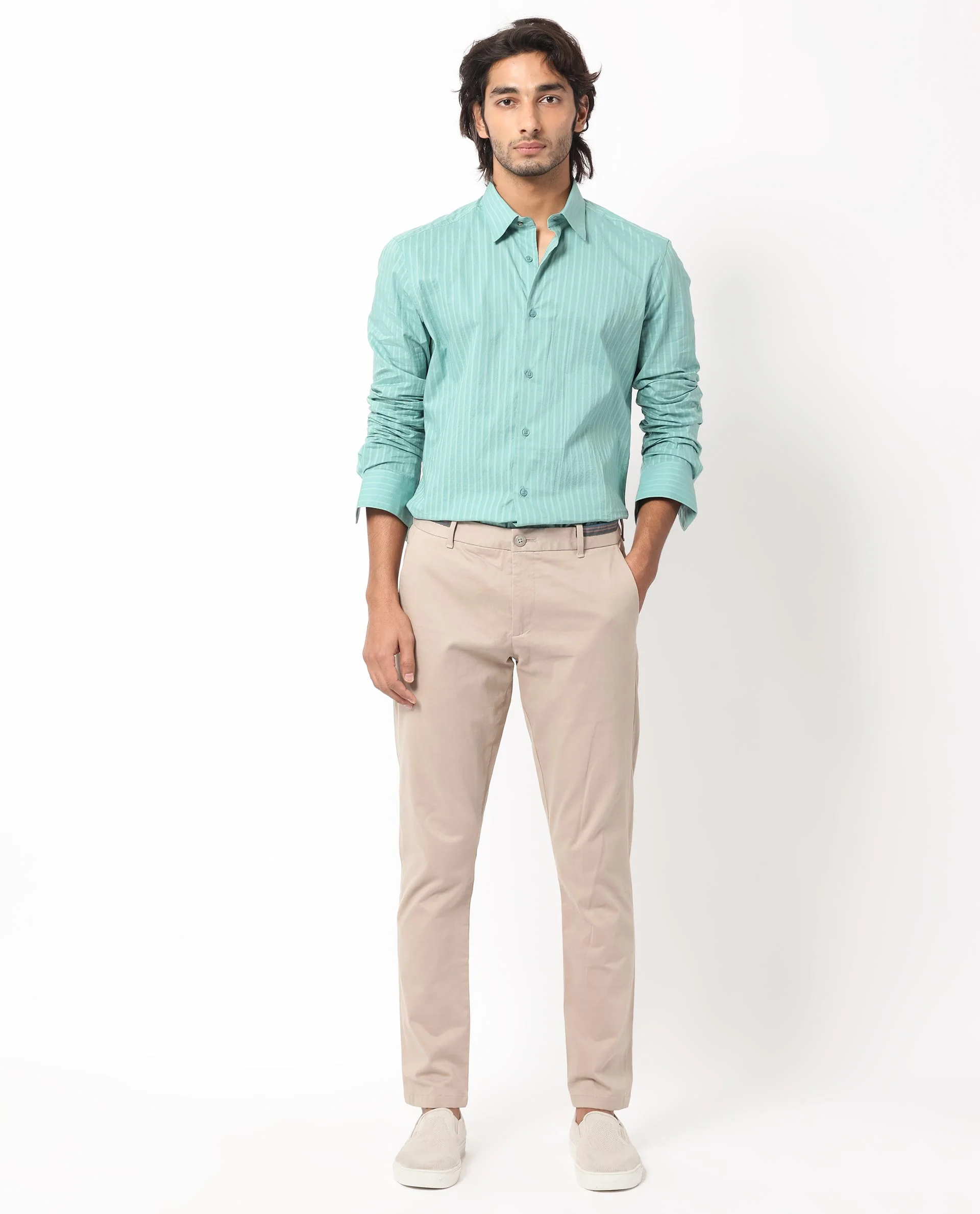 Rare Rabbit Men's Anemo Dusky Turq Cotton Striped Print Regular Fit Full Sleeve Collared Shirt - Image 3