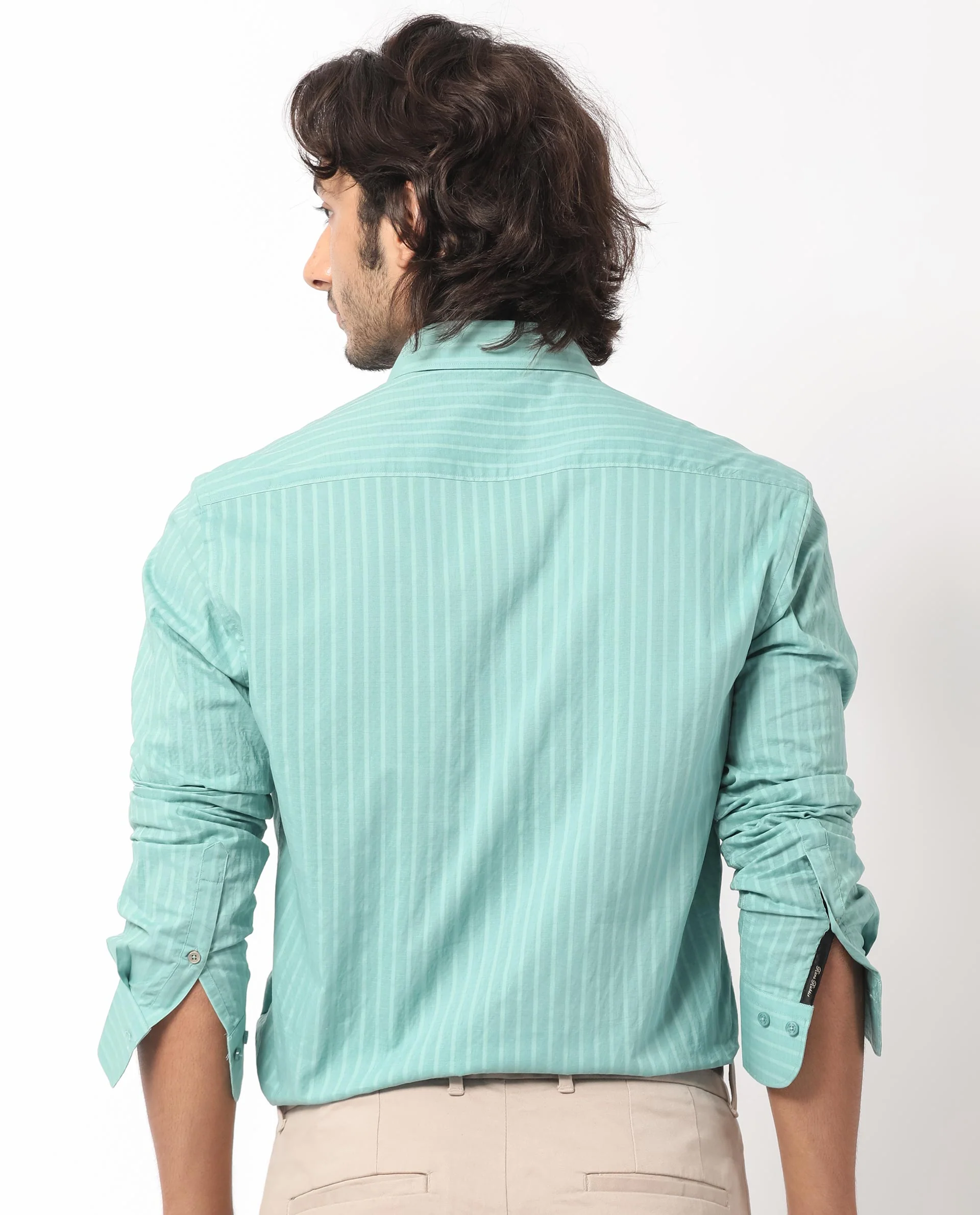 Rare Rabbit Men's Anemo Dusky Turq Cotton Striped Print Regular Fit Full Sleeve Collared Shirt - Image 8