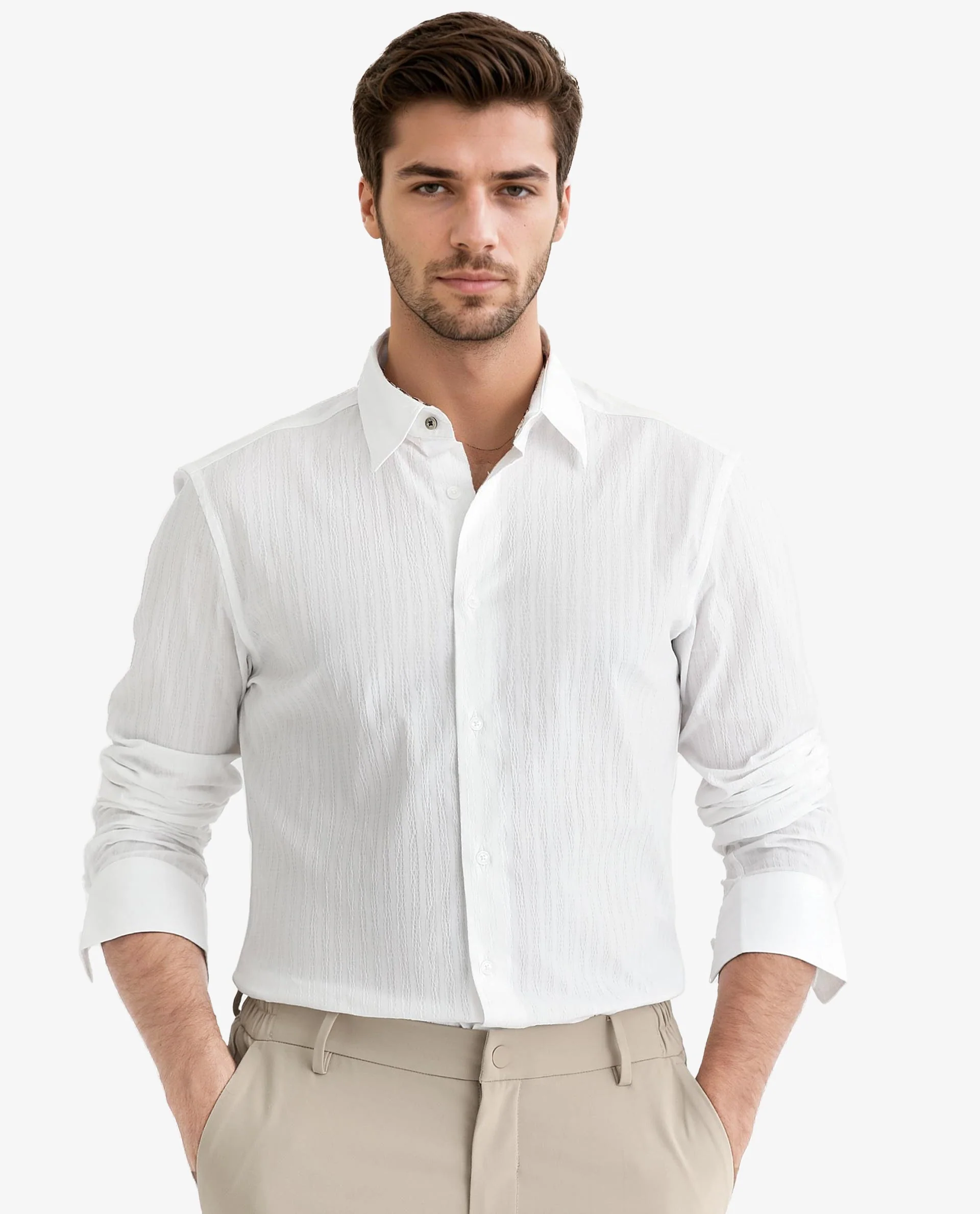 Rare Rabbit Men's Anemo White Cotton Striped Print Regular Fit Full Sleeve Collared Shirt - Image 2