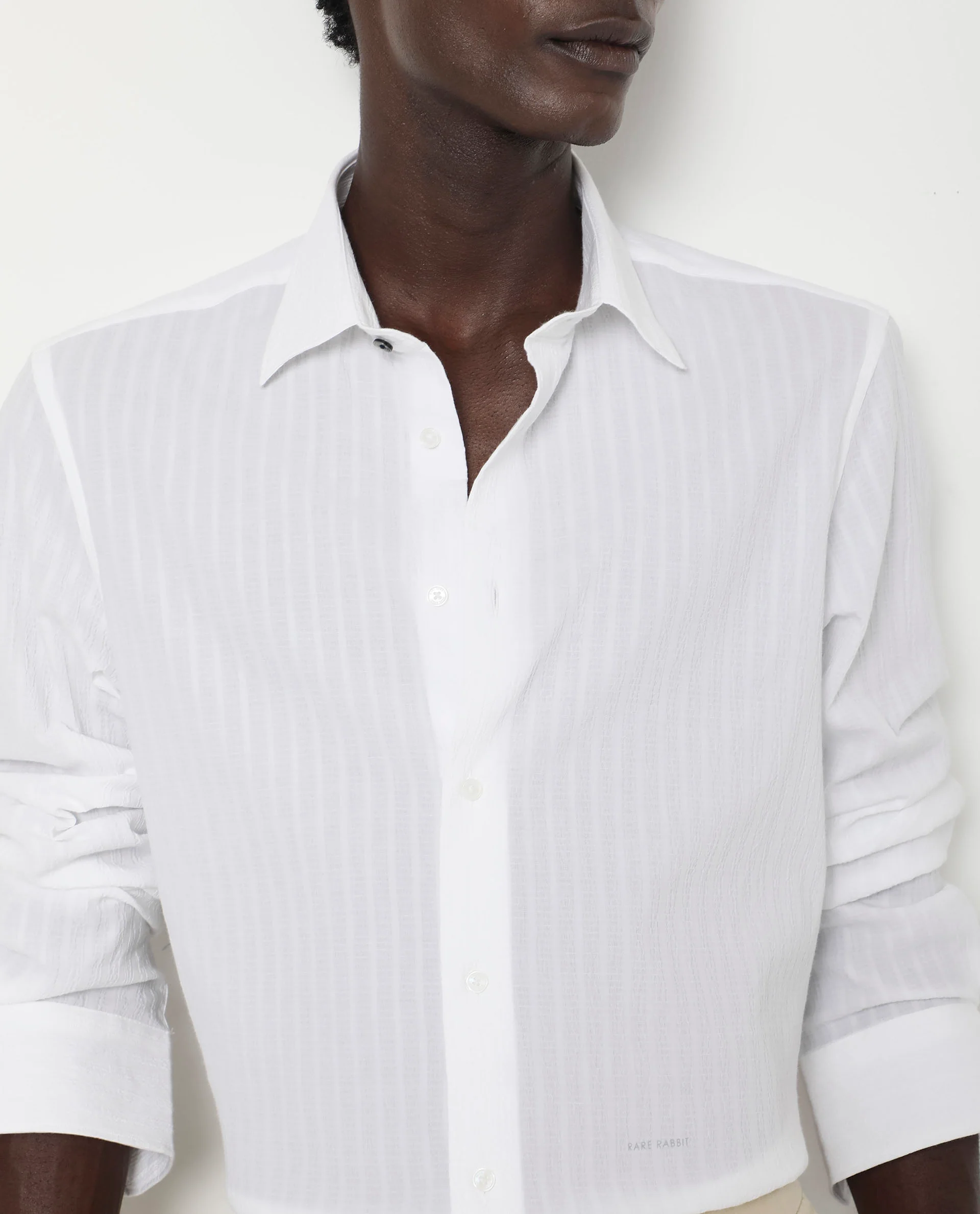 Rare Rabbit Men's Anemo White Cotton Striped Print Regular Fit Full Sleeve Collared Shirt - Image 4