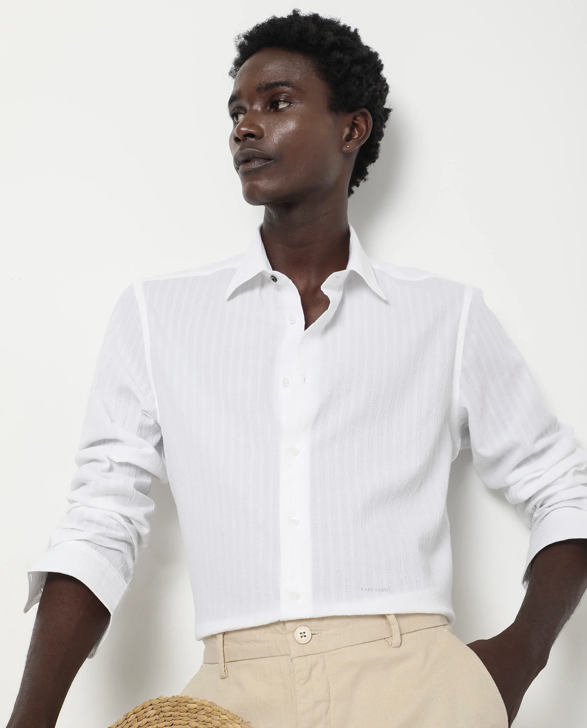 Rare Rabbit Men's Anemo White Cotton Striped Print Regular Fit Full Sleeve Collared Shirt - Image 5