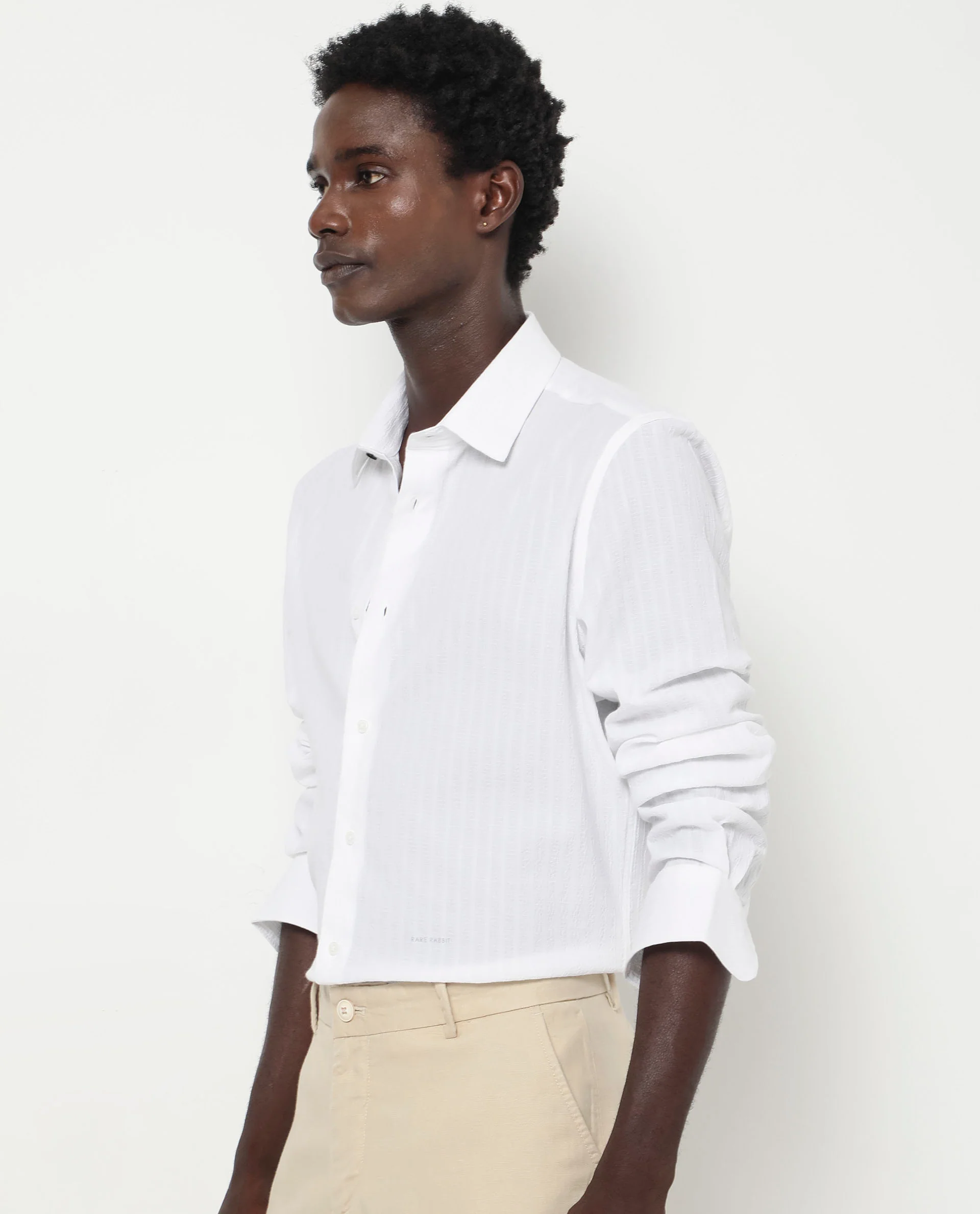 Rare Rabbit Men's Anemo White Cotton Striped Print Regular Fit Full Sleeve Collared Shirt - Image 6