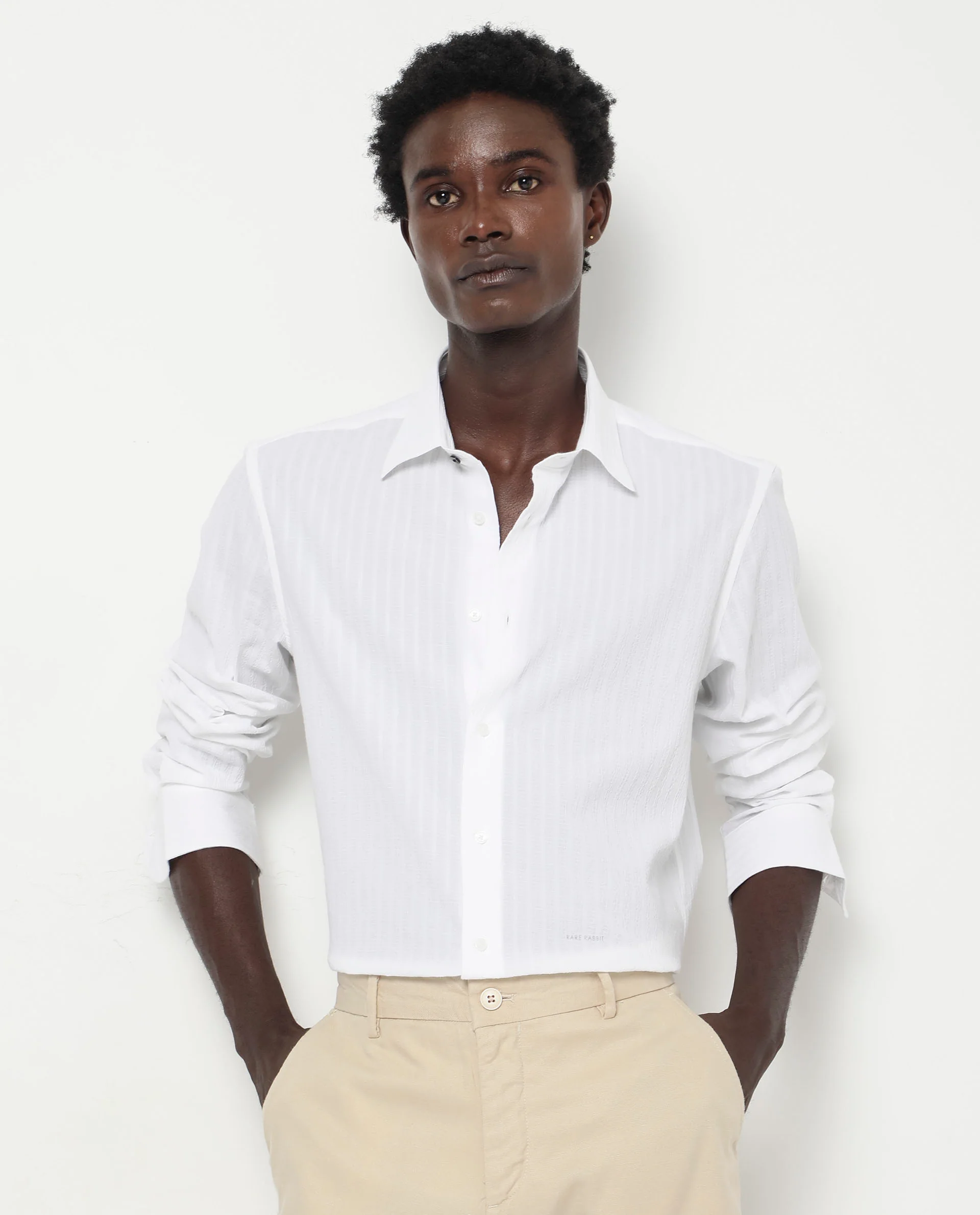 Rare Rabbit Men's Anemo White Cotton Striped Print Regular Fit Full Sleeve Collared Shirt - Image 9