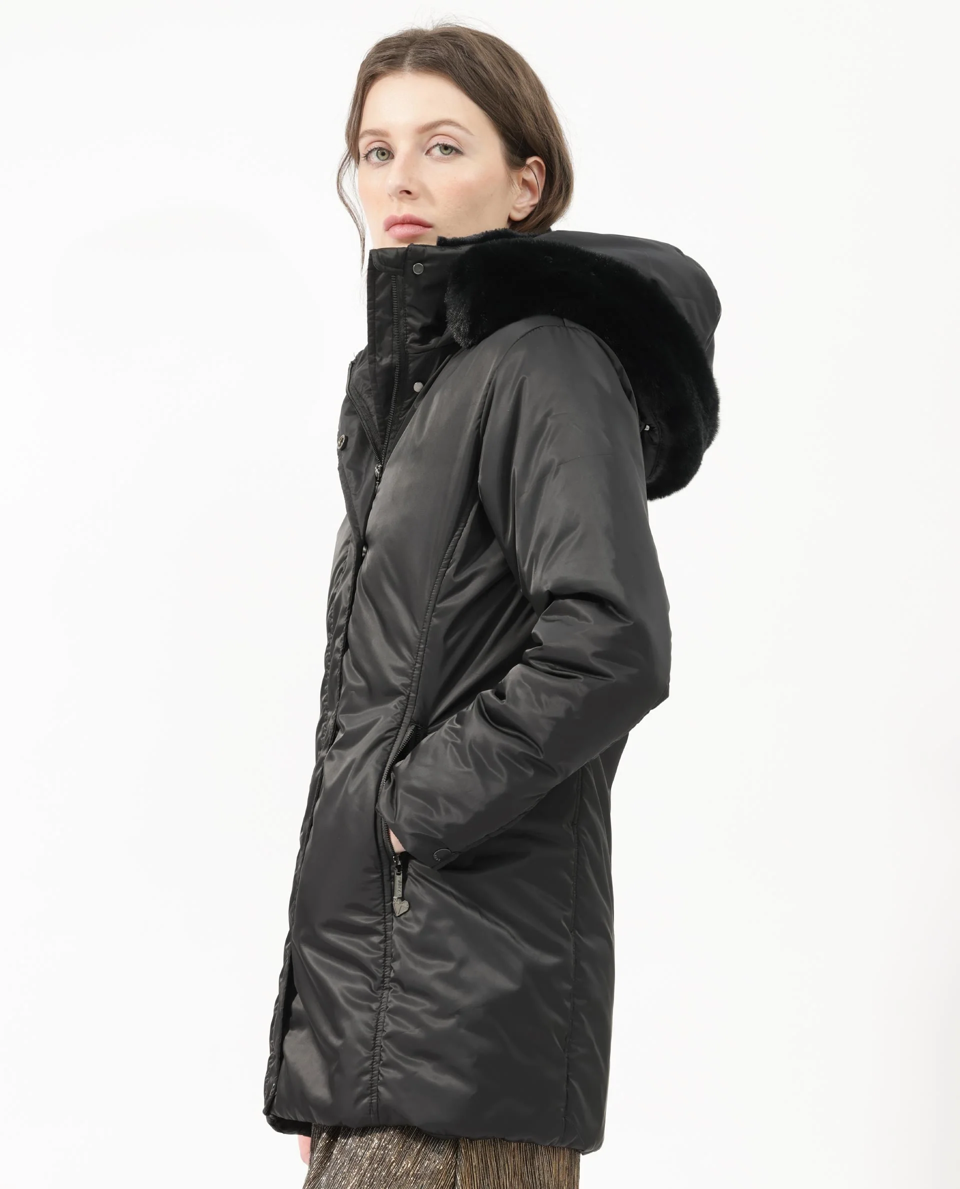Rareism Women's Angena Black Polyester Hooded Plain Regular Fit Jacket - Image 5