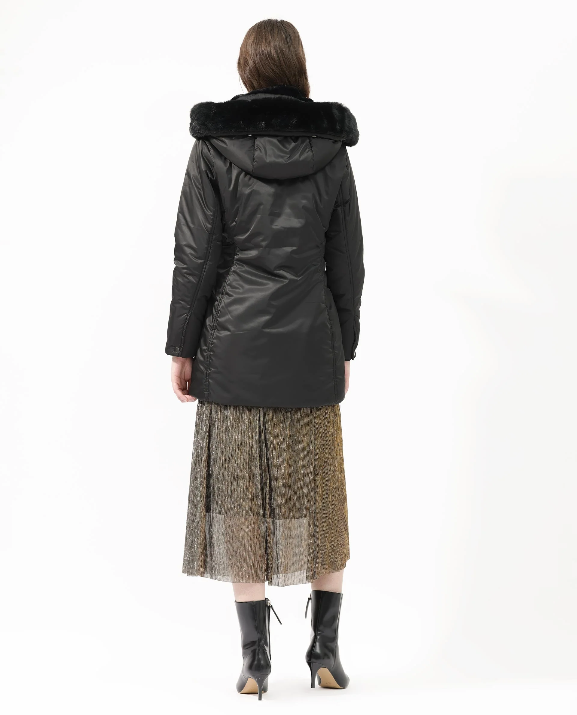 Rareism Women's Angena Black Polyester Hooded Plain Regular Fit Jacket - Image 9