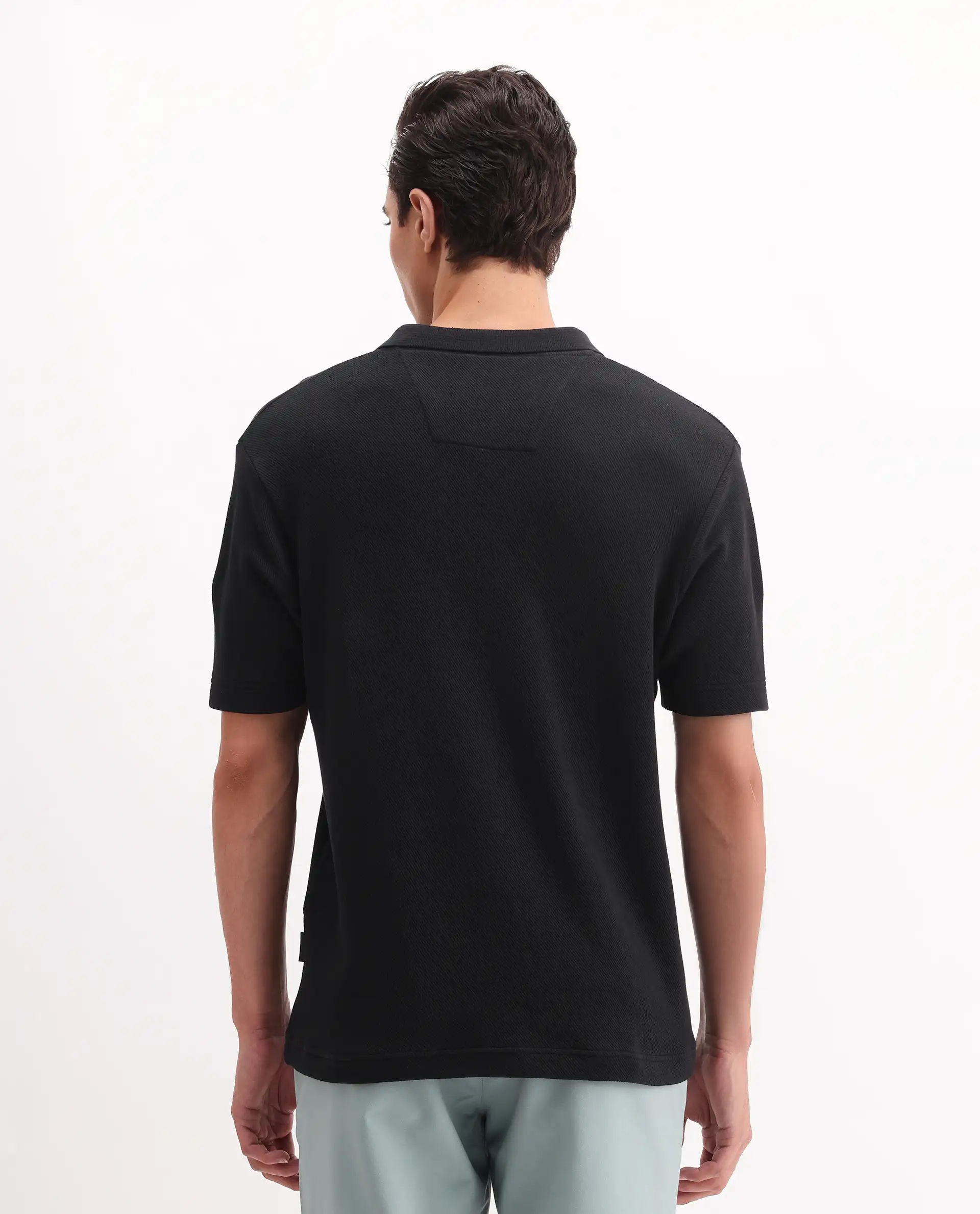 Rare Rabbit Men's Ania Black Cotton Plain Regular Fit Half Sleeve Polo - Image 7
