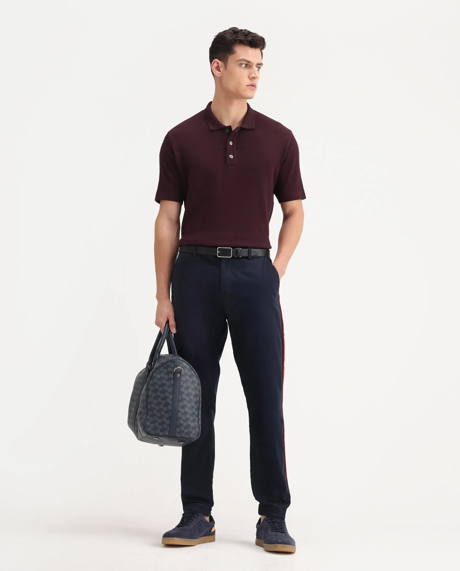 Rare Rabbit Men's Ania Dark Maroon Cotton Plain Regular Fit Half Sleeve Polo - Image 2
