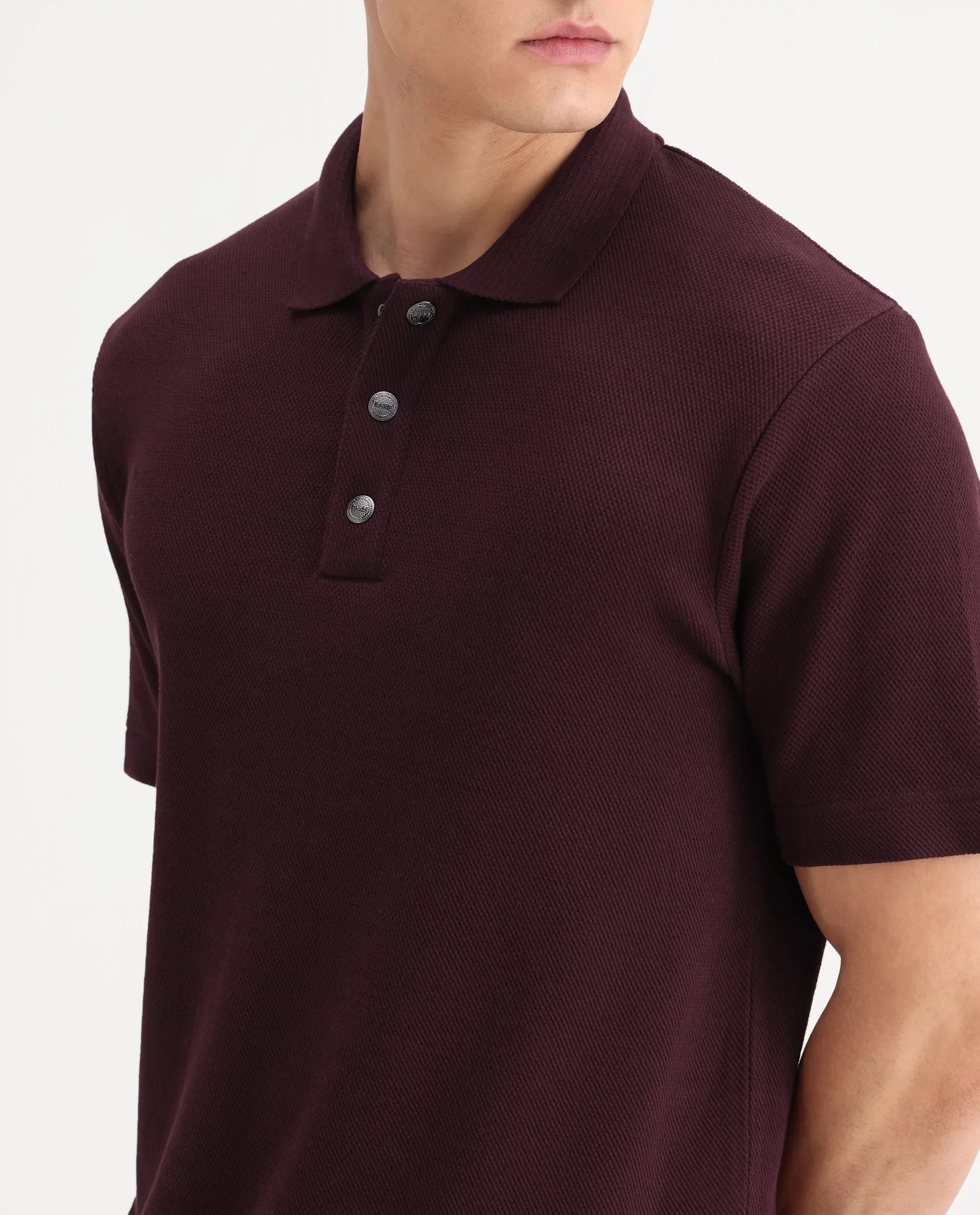 Rare Rabbit Men's Ania Dark Maroon Cotton Plain Regular Fit Half Sleeve Polo - Image 3