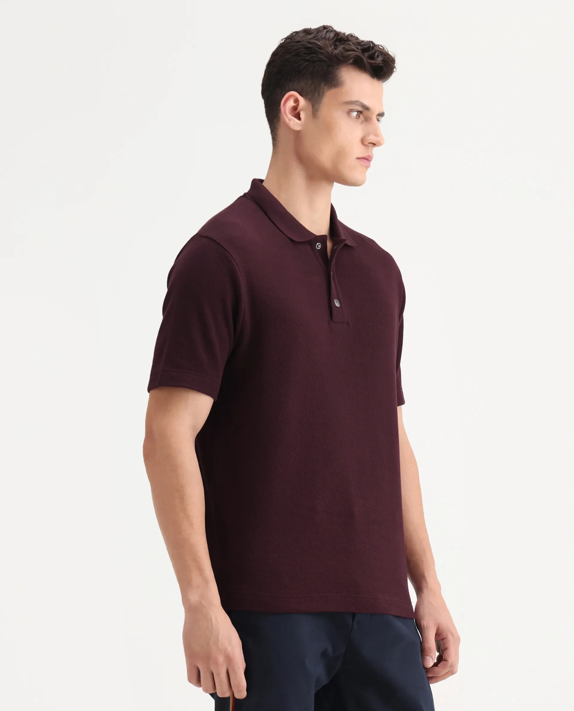 Rare Rabbit Men's Ania Dark Maroon Cotton Plain Regular Fit Half Sleeve Polo - Image 5