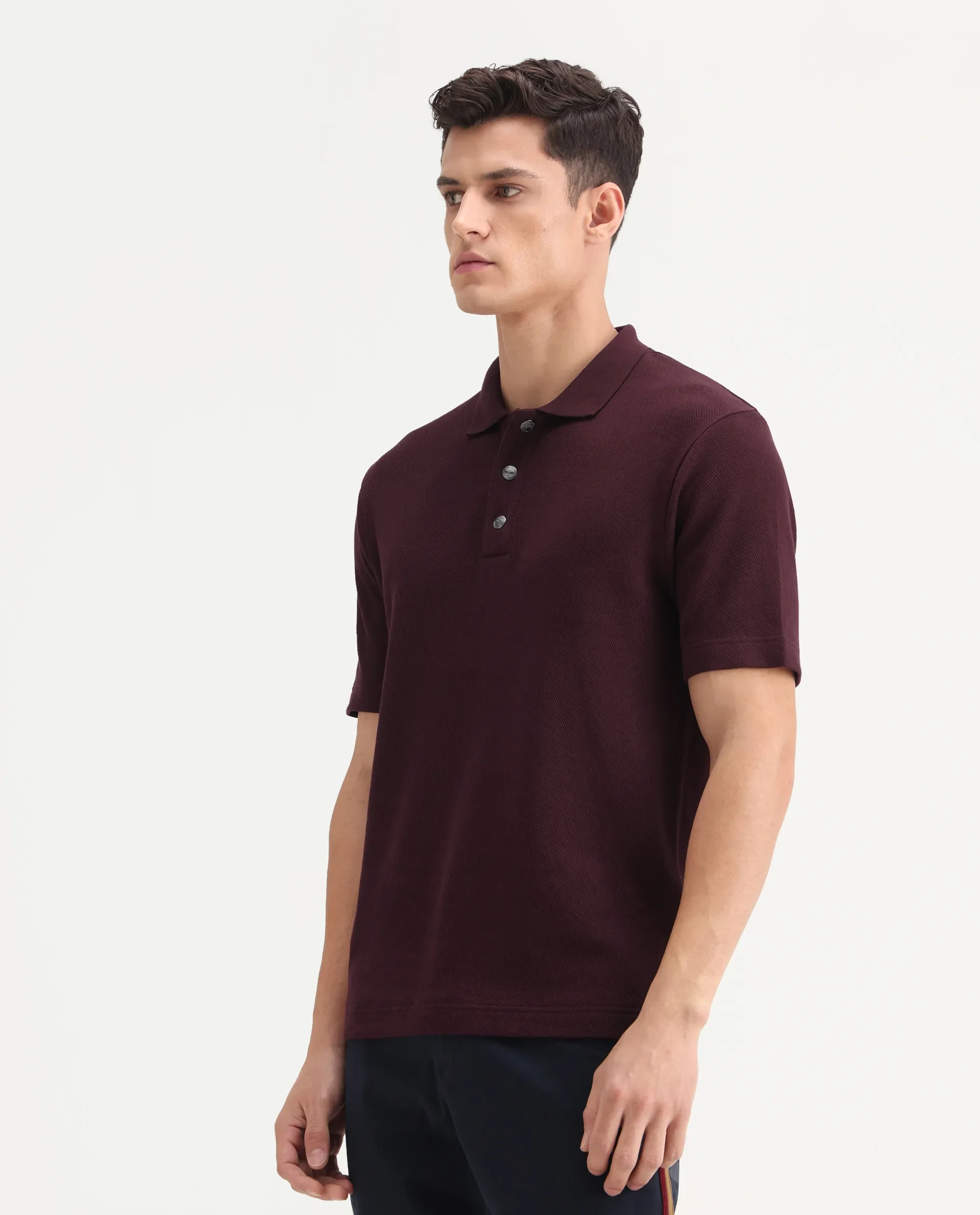 Rare Rabbit Men's Ania Dark Maroon Cotton Plain Regular Fit Half Sleeve Polo - Image 6