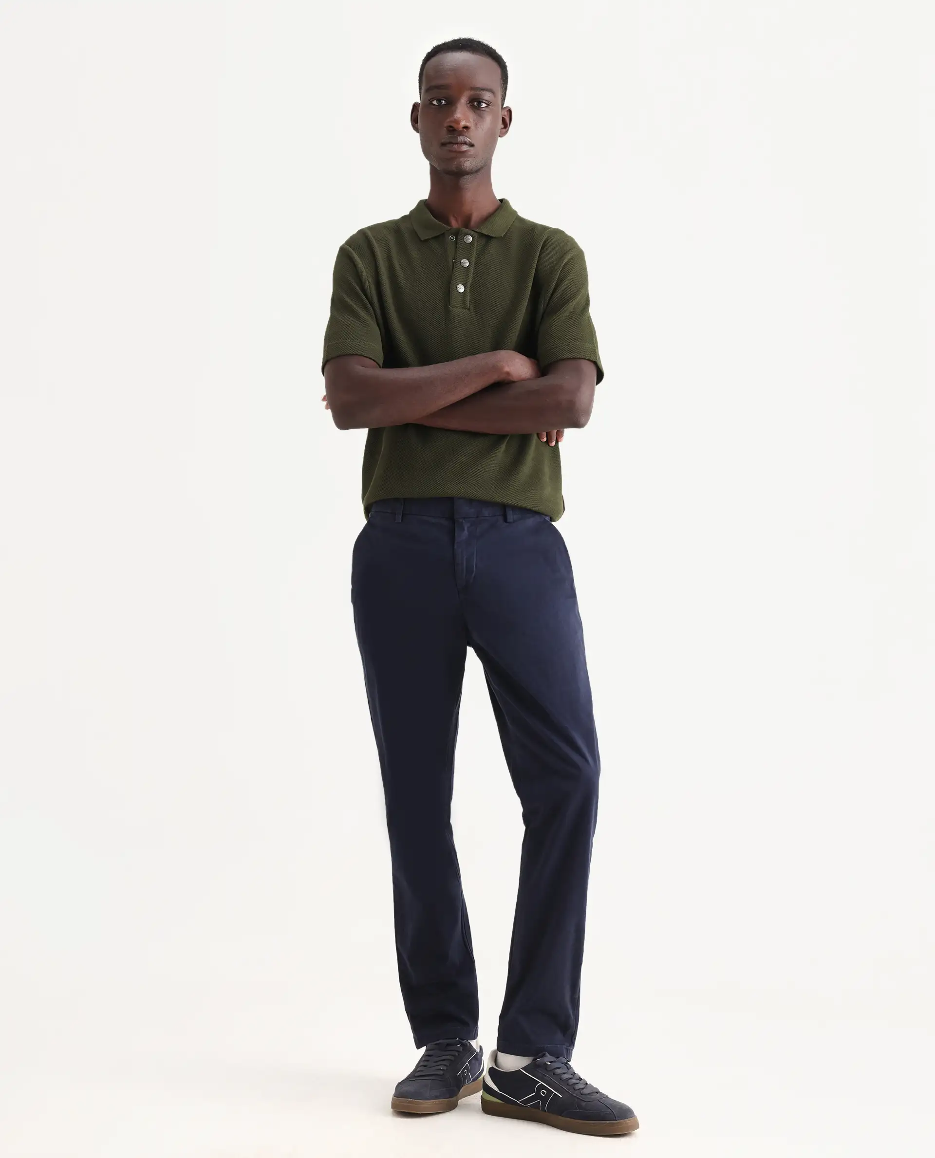 Rare Rabbit Men's Ania Dark Olive Cotton Plain Regular Fit Half Sleeve Polo - Image 2