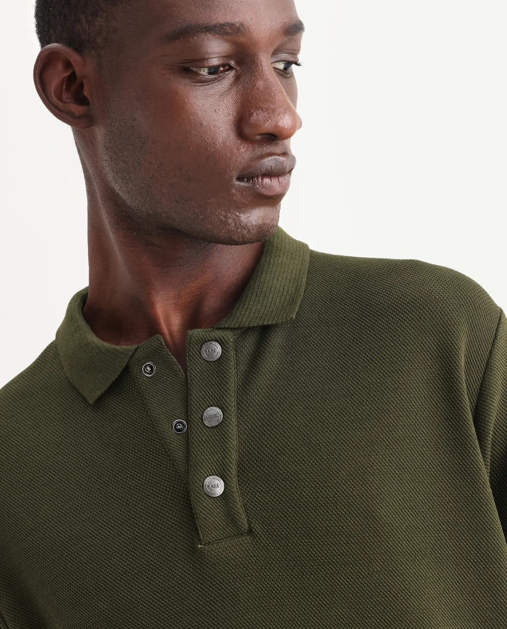 Rare Rabbit Men's Ania Dark Olive Cotton Plain Regular Fit Half Sleeve Polo - Image 3