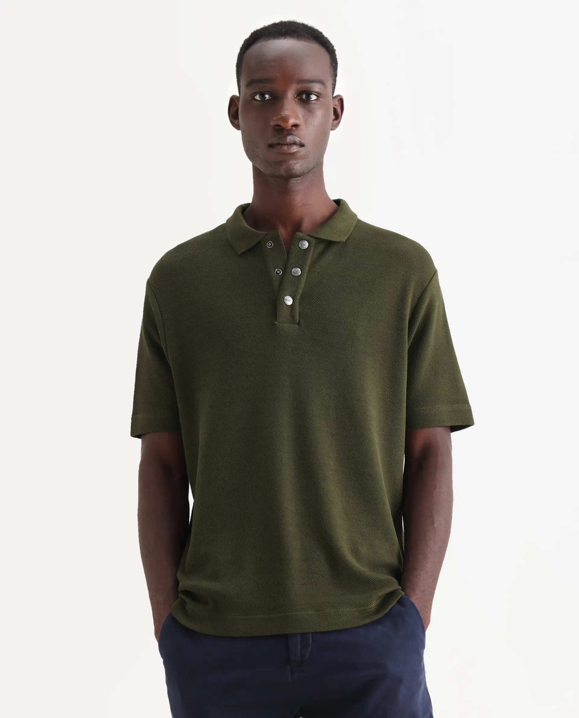 Rare Rabbit Men's Ania Dark Olive Cotton Plain Regular Fit Half Sleeve Polo - Image 4