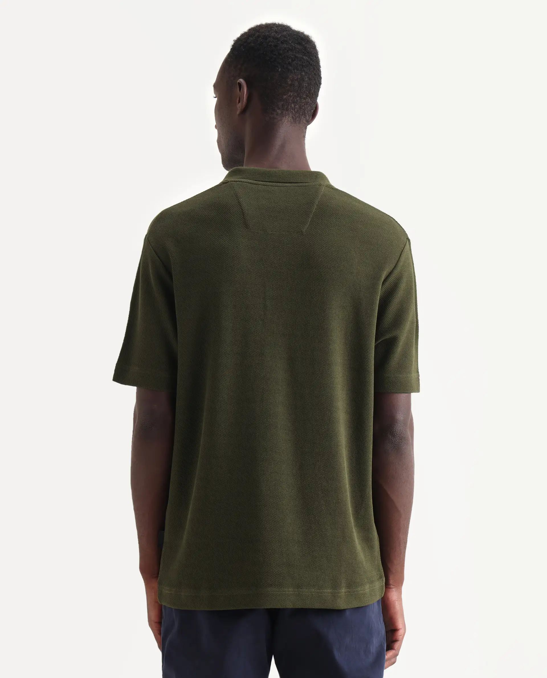 Rare Rabbit Men's Ania Dark Olive Cotton Plain Regular Fit Half Sleeve Polo - Image 7