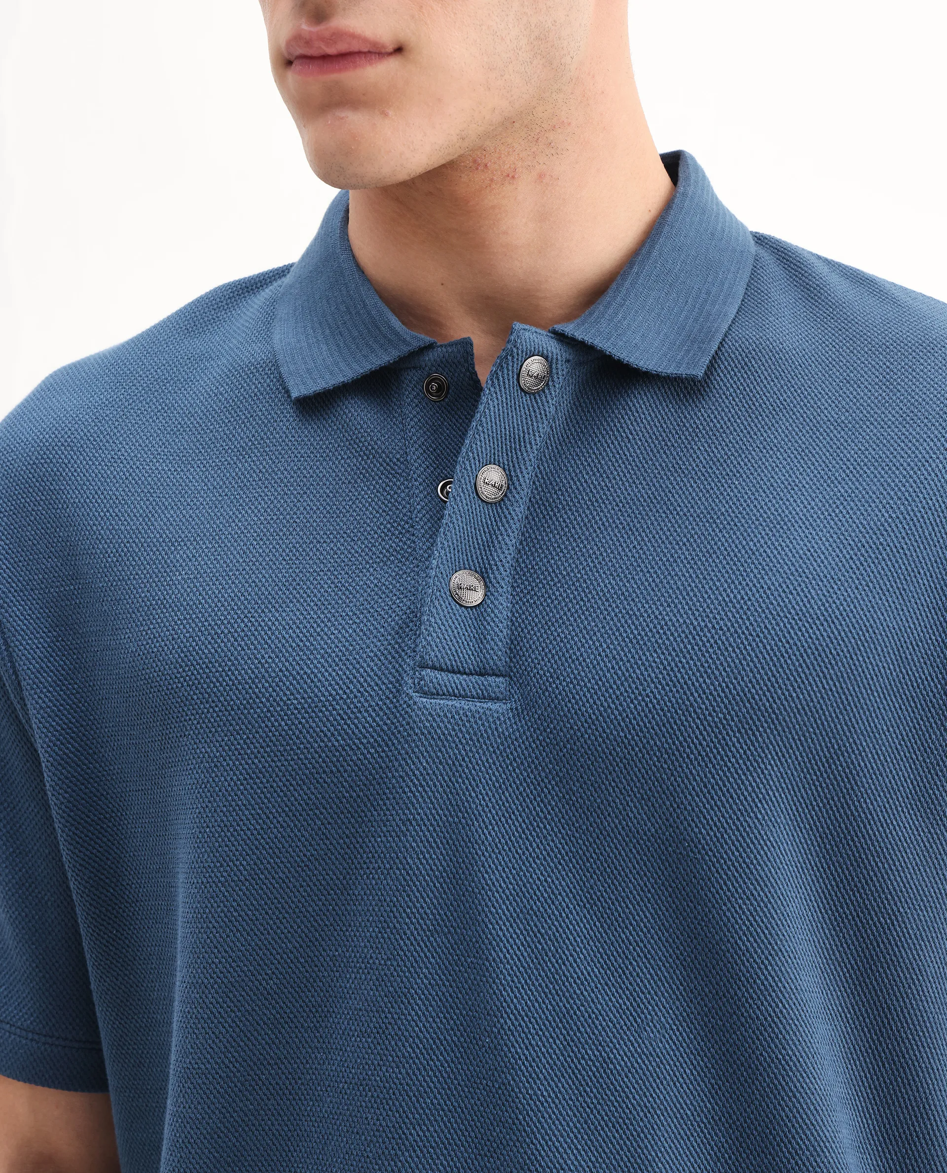 Rare Rabbit Men's Ania Teal Cotton Plain Regular Fit Half Sleeve Polo - Image 6