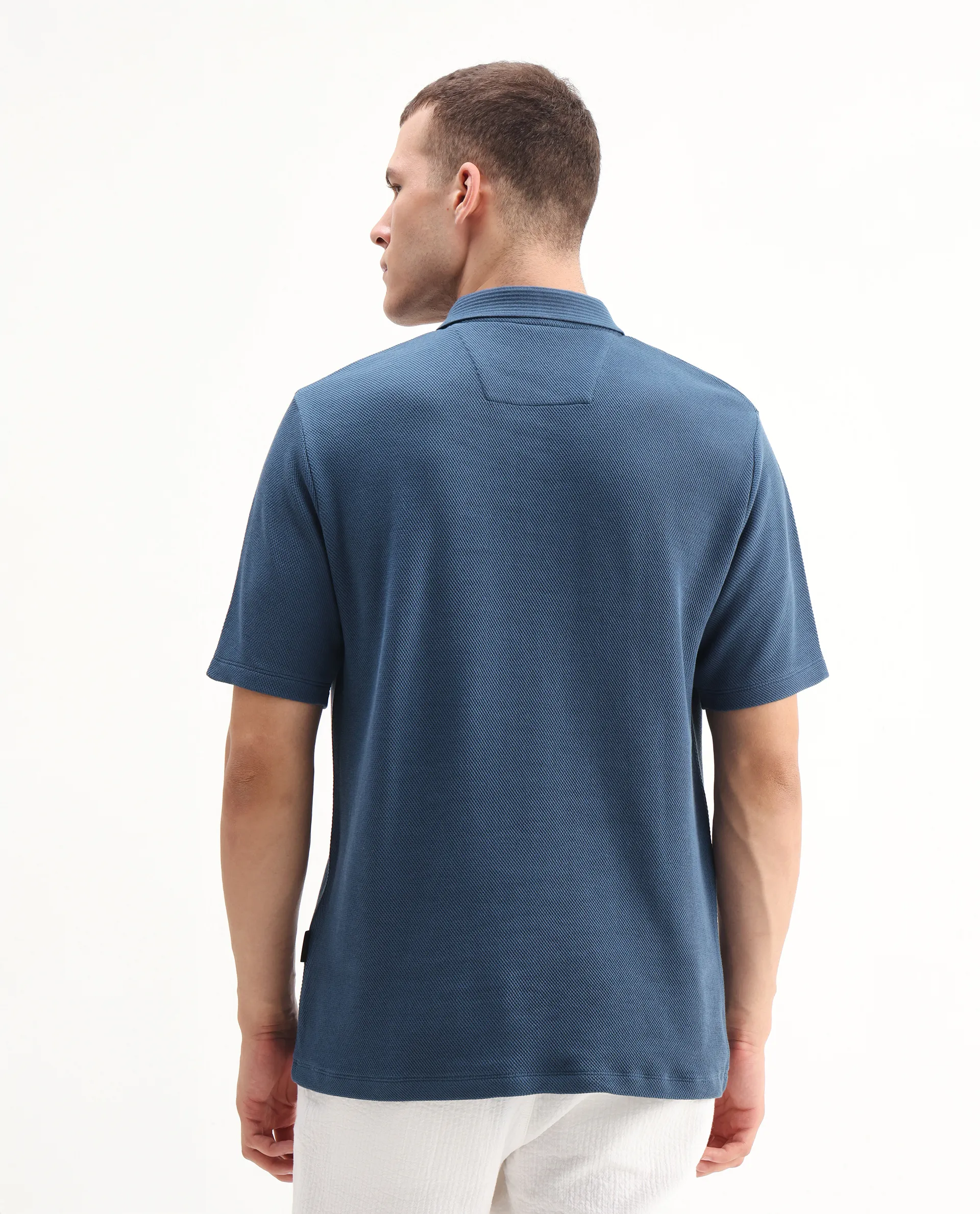Rare Rabbit Men's Ania Teal Cotton Plain Regular Fit Half Sleeve Polo - Image 7
