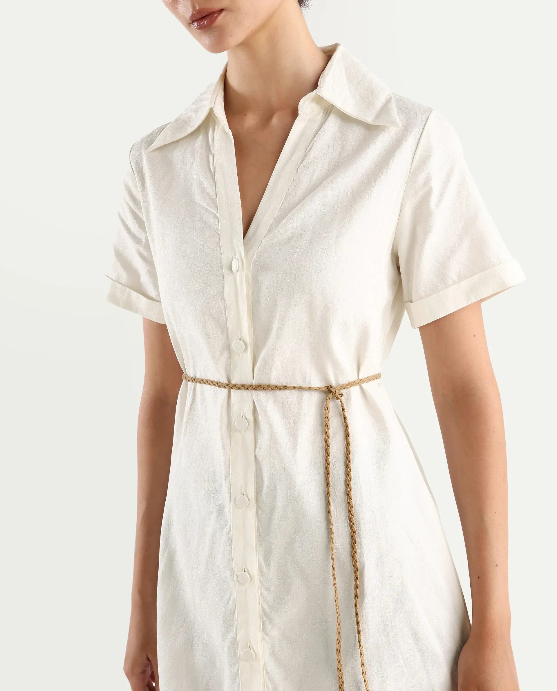 Rareism Women's Ania White Cotton Drop Collar Plain Maxi A-Line Dress - Image 4