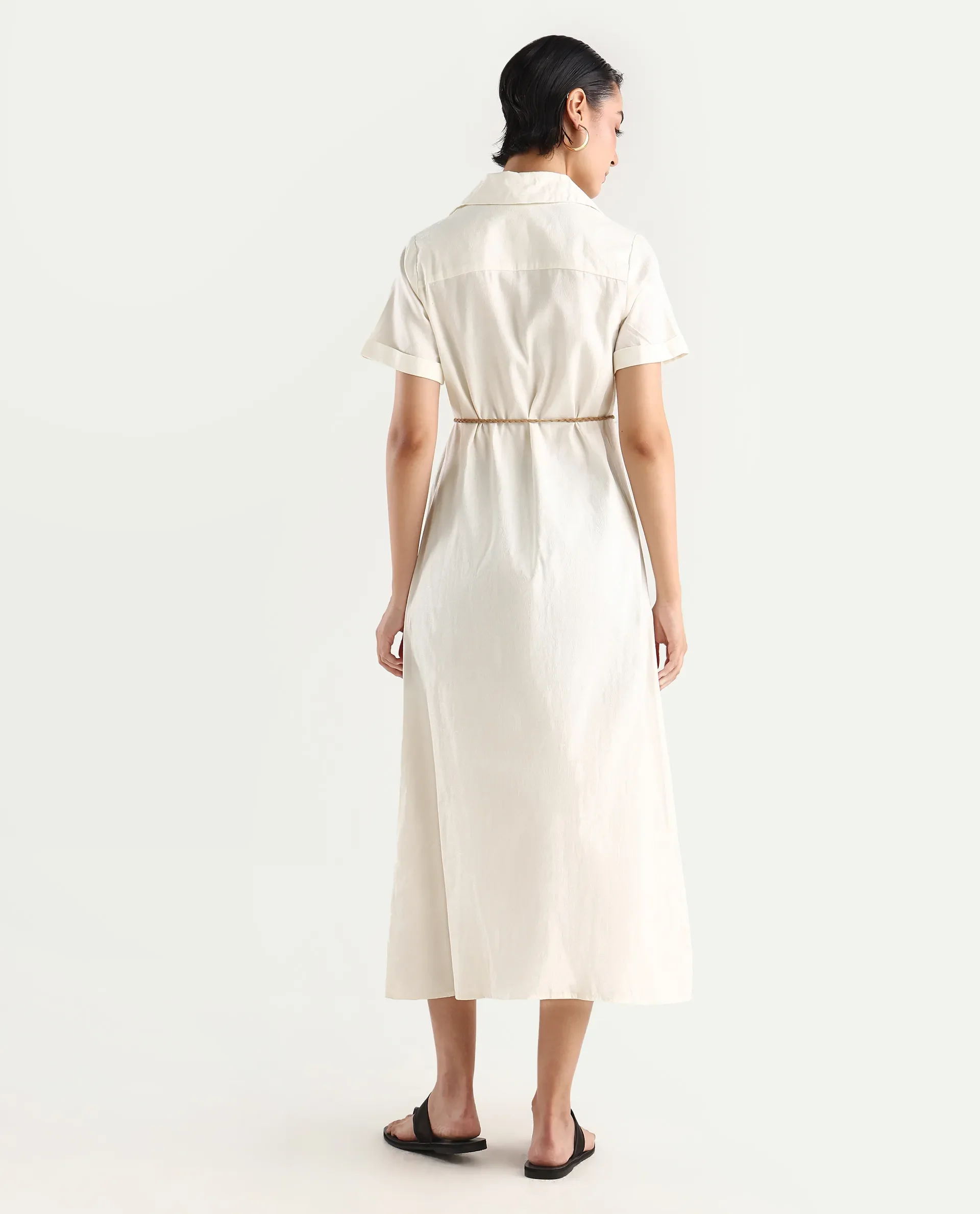 Rareism Women's Ania White Cotton Drop Collar Plain Maxi A-Line Dress - Image 7