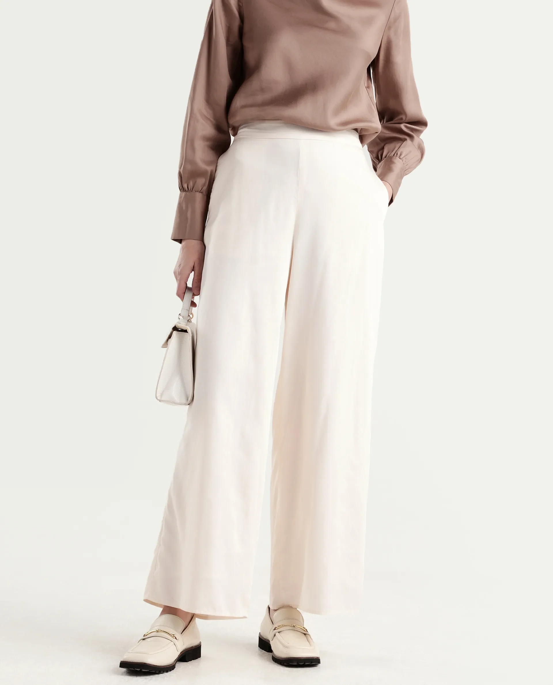Rareism Women's Anina-B Beige Cotton Blend Flared Plain Trouser - Image 2