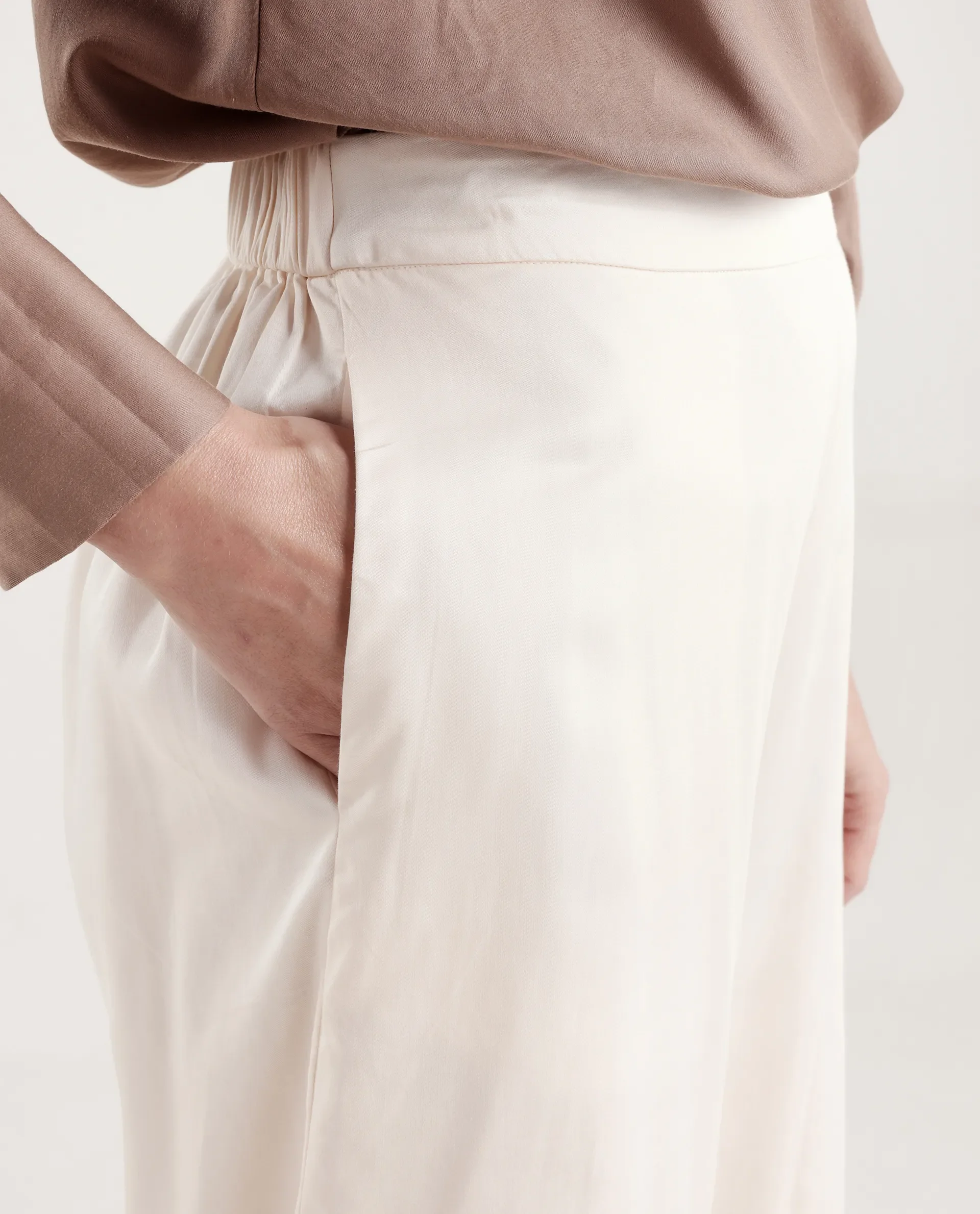 Rareism Women's Anina-B Beige Cotton Blend Flared Plain Trouser - Image 4