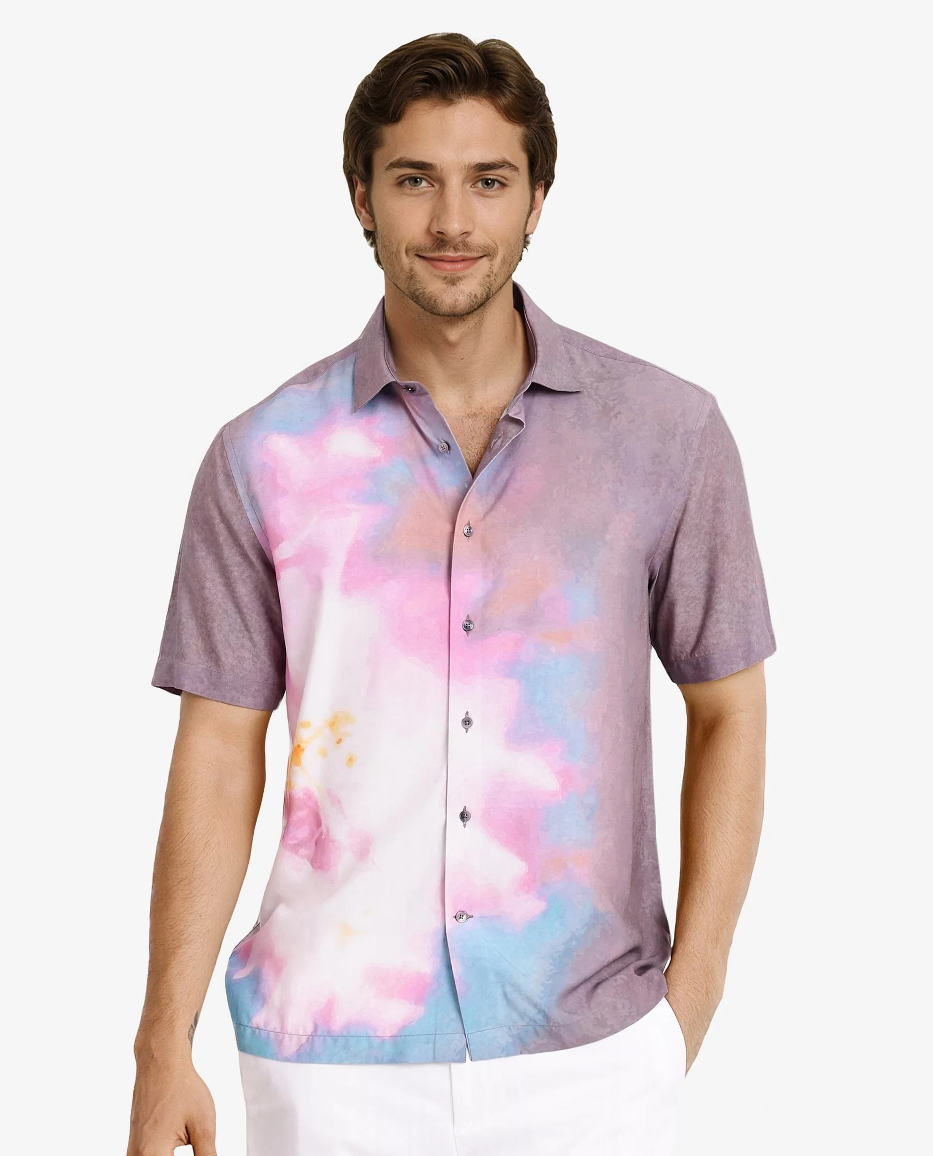 Rare Rabbit Men's Ankaa Grey Viscose Abstract Print Boxy Fit Half Sleeve Collared Shirt - Image 4