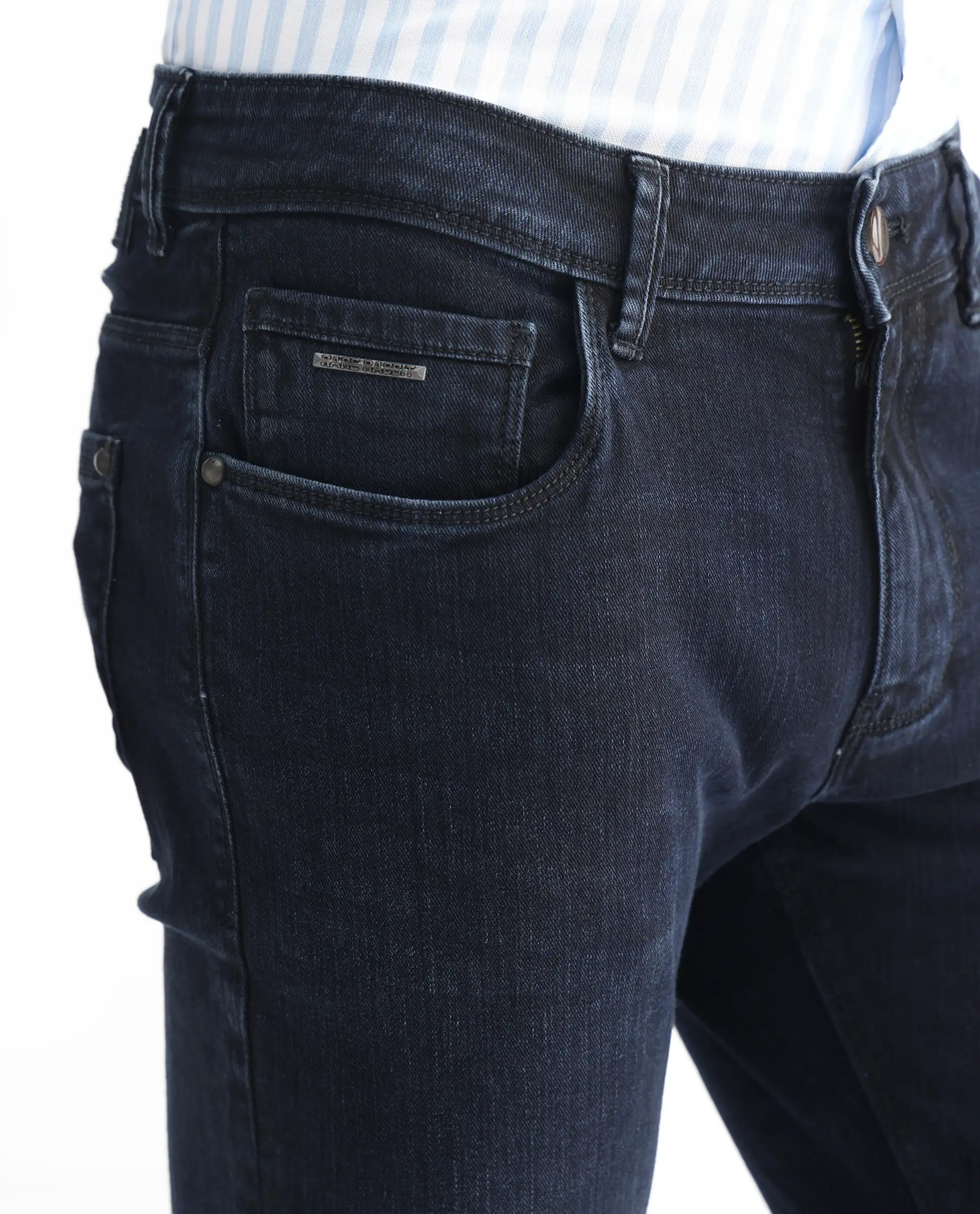 Rare Rabbit Men's Anket Blue Cotton Plain Hawk Slim Fit Jeans - Image 7
