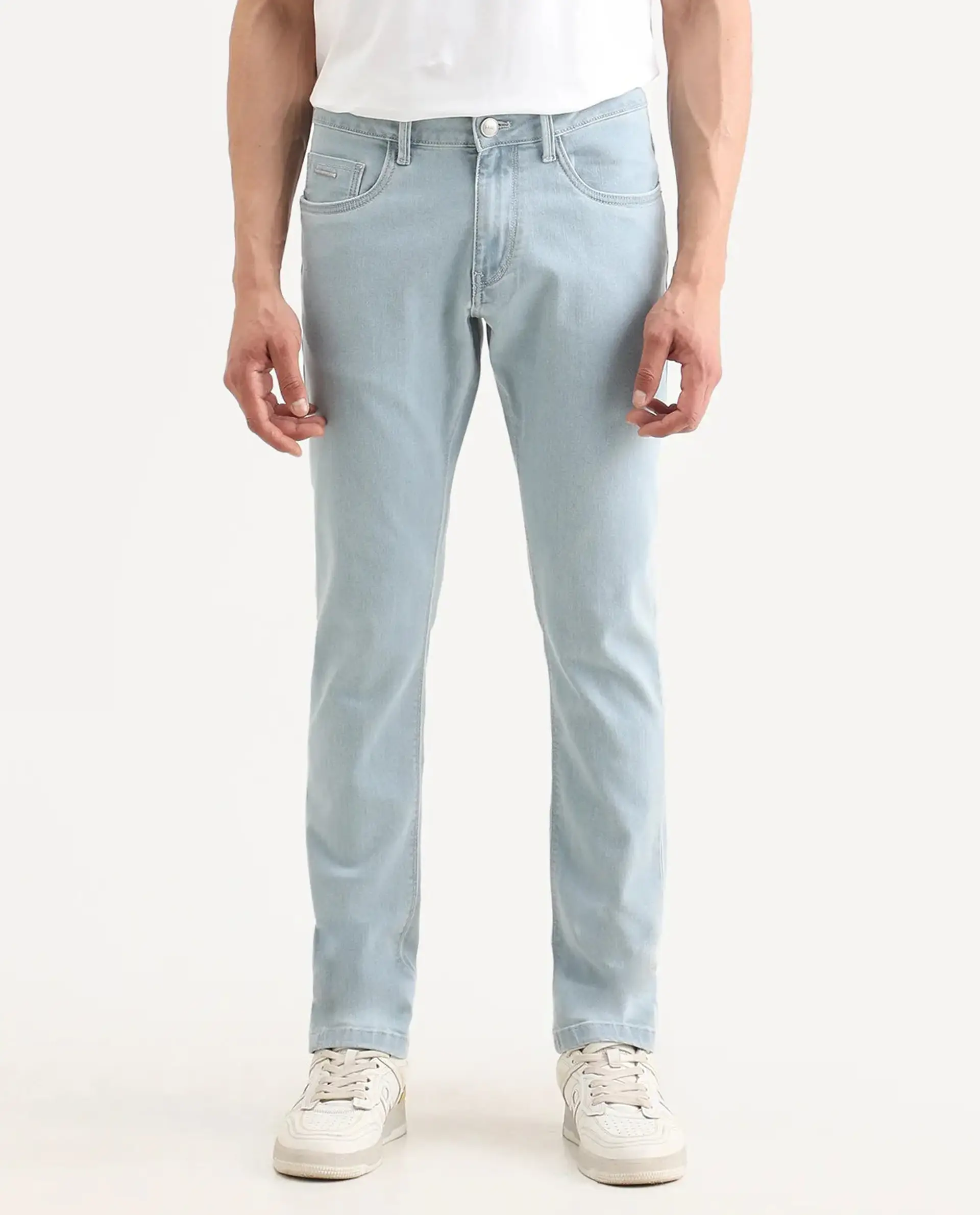Rare Rabbit Men's Ankl Light Blue Cotton Blend Fabric Hawk Slim Plain Jeans - Image 10