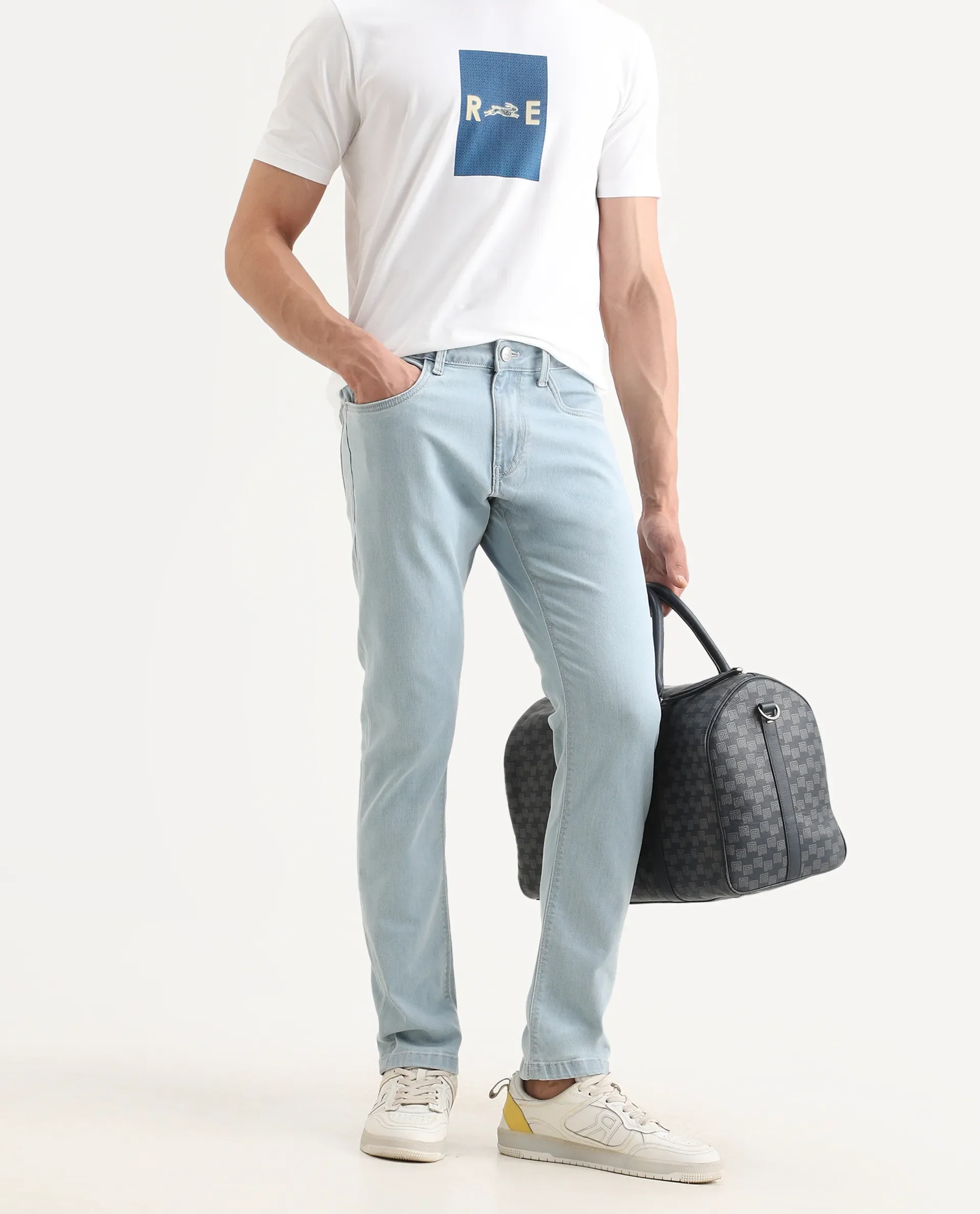 Rare Rabbit Men's Ankl Light Blue Cotton Blend Fabric Hawk Slim Plain Jeans - Image 2